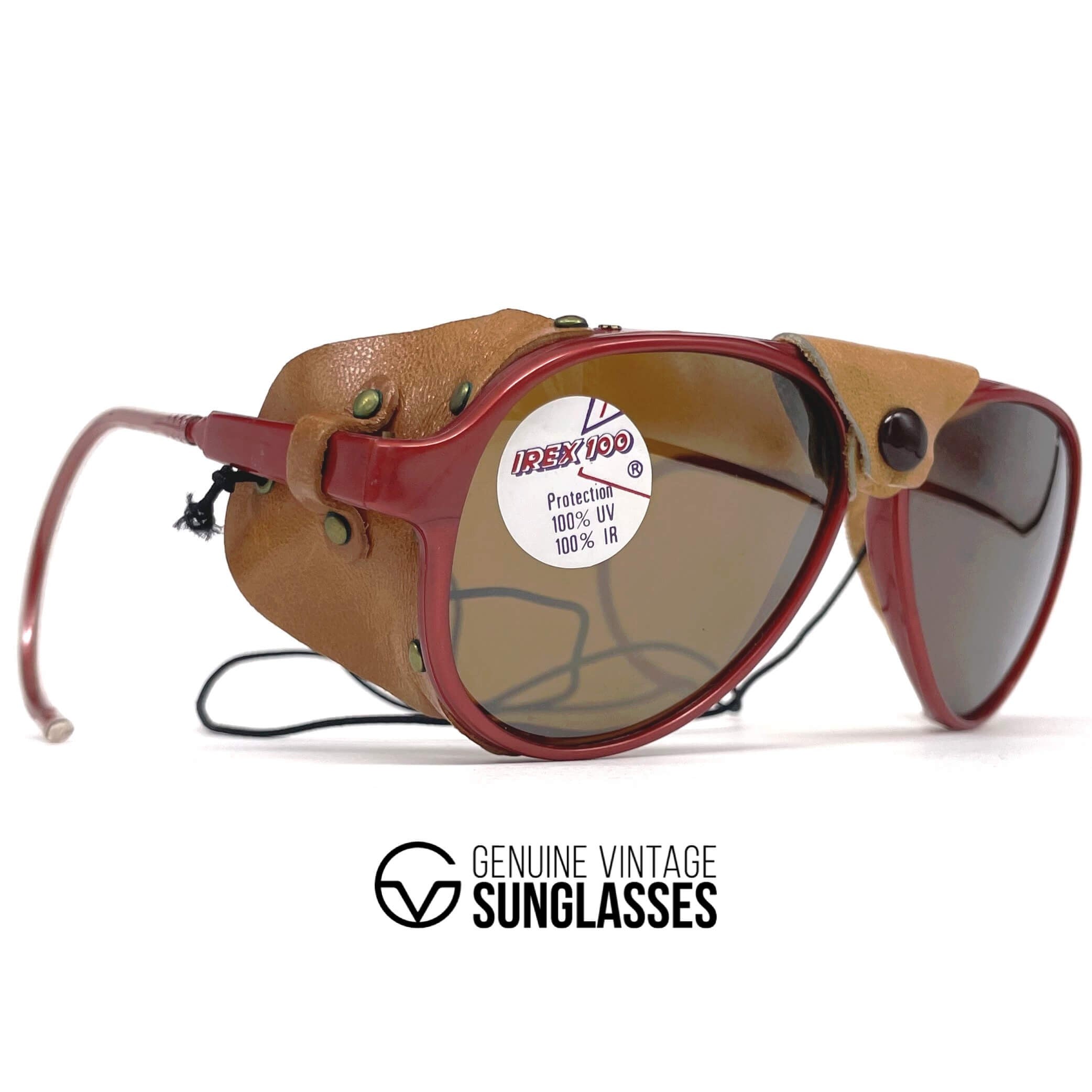 Vintage BOLLE Irex 100 burgundy leather glacier sunglasses