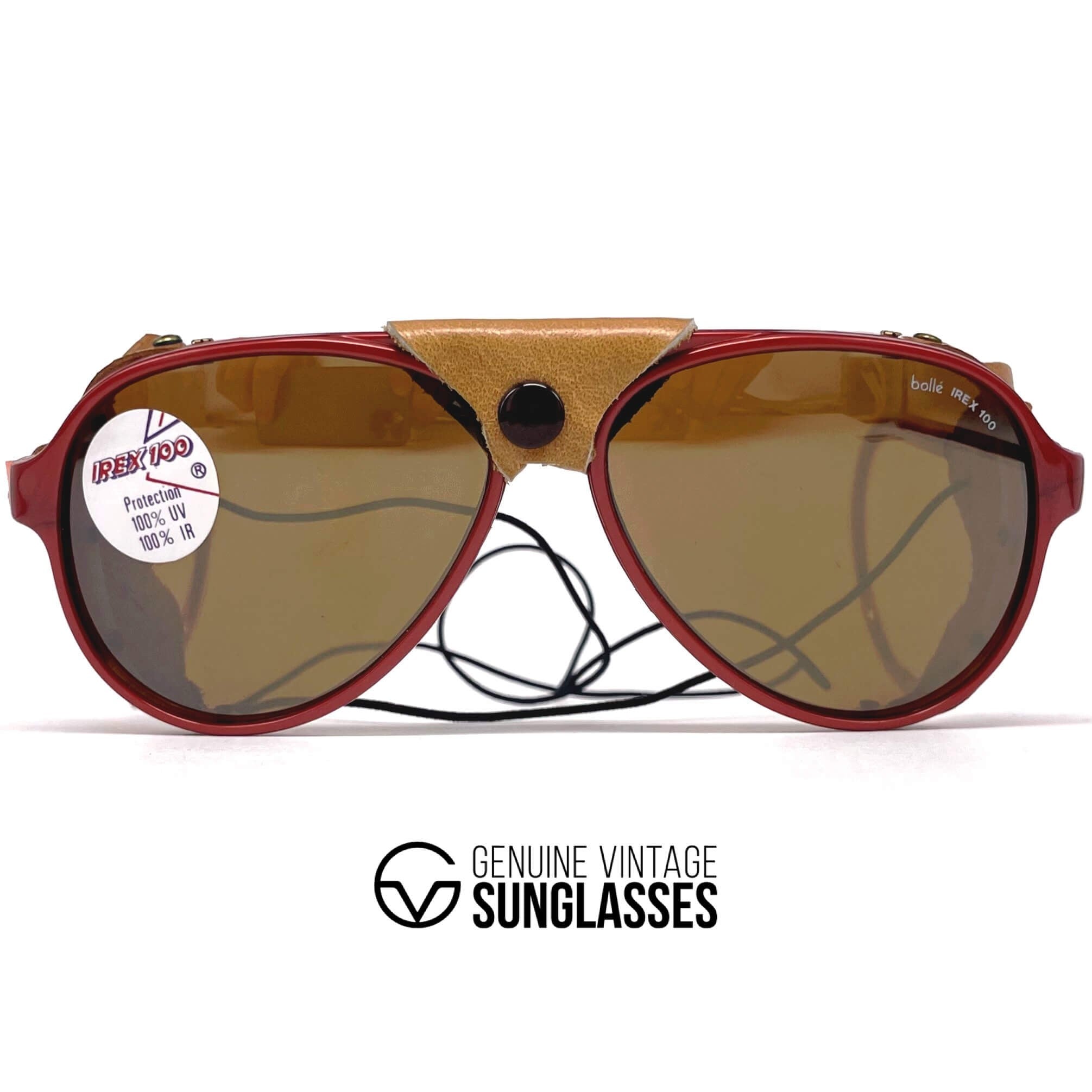 Vintage BOLLE Irex 100 burgundy leather glacier sunglasses
