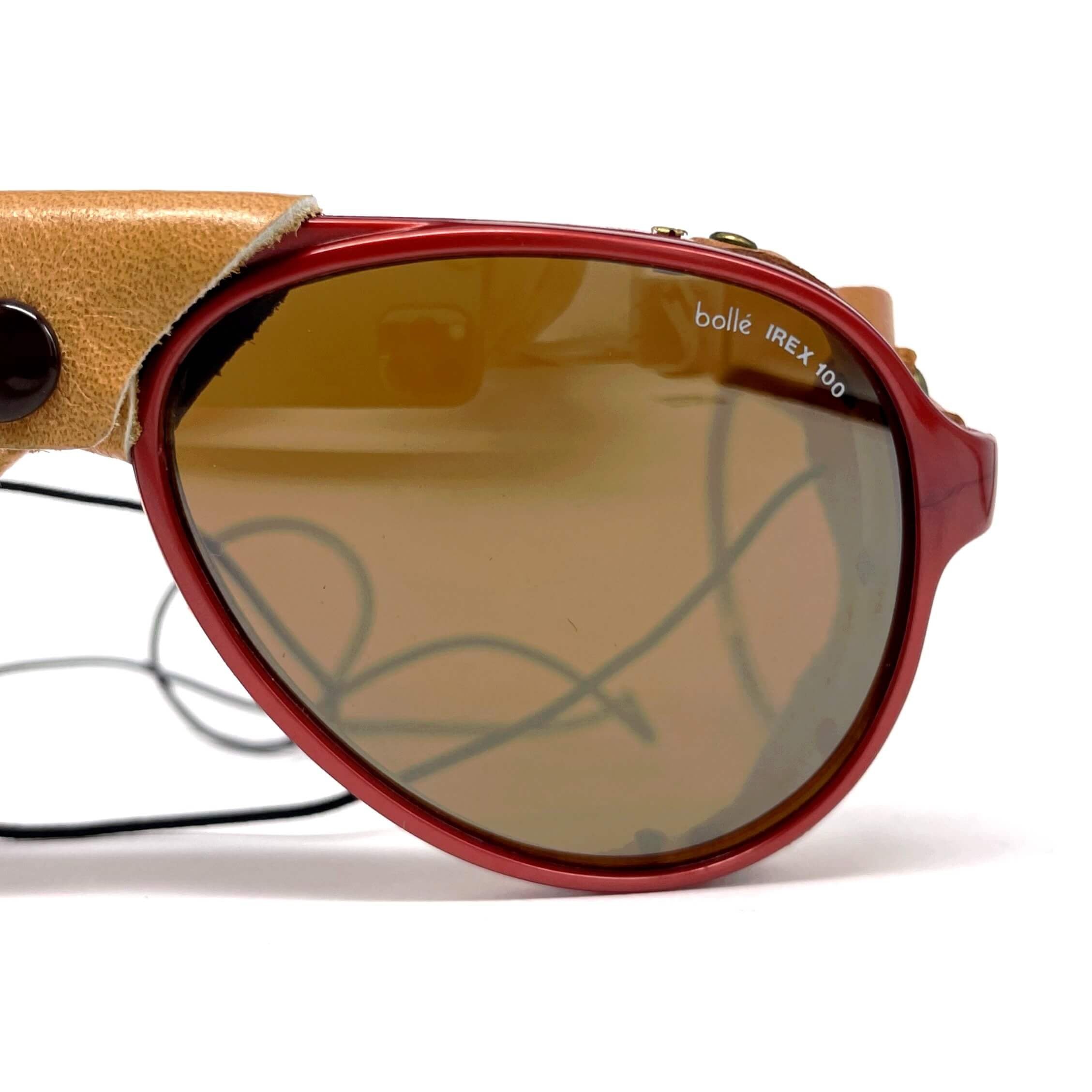 Vintage BOLLE Irex 100 burgundy leather glacier sunglasses