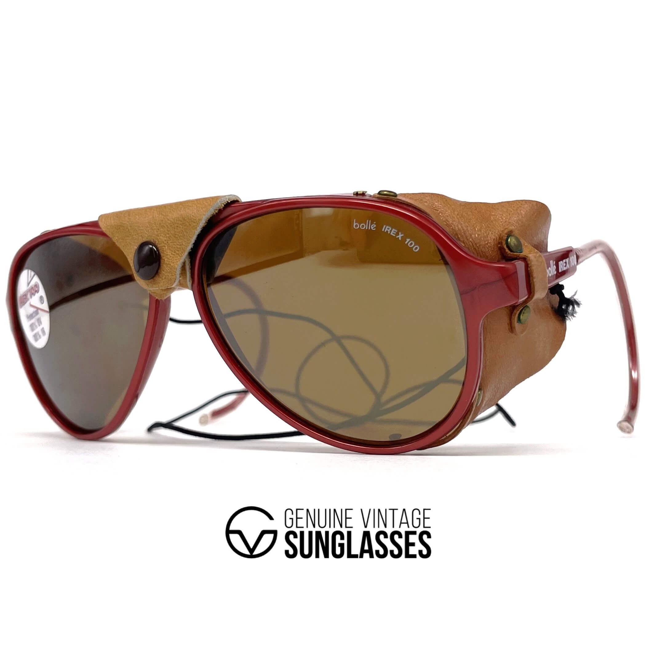 Vintage BOLLE Irex 100 burgundy leather glacier sunglasses