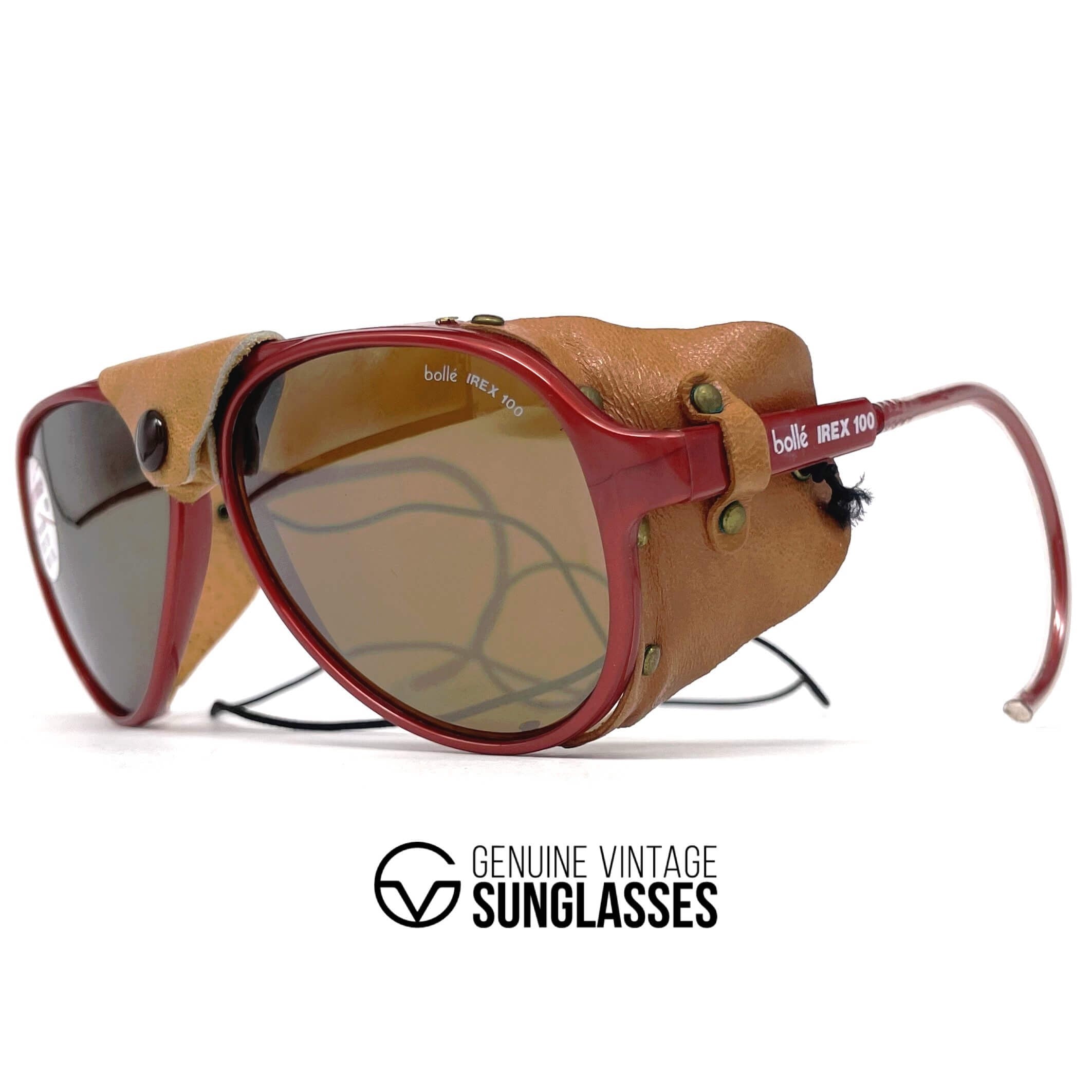 Vintage BOLLE Irex 100 burgundy leather glacier sunglasses