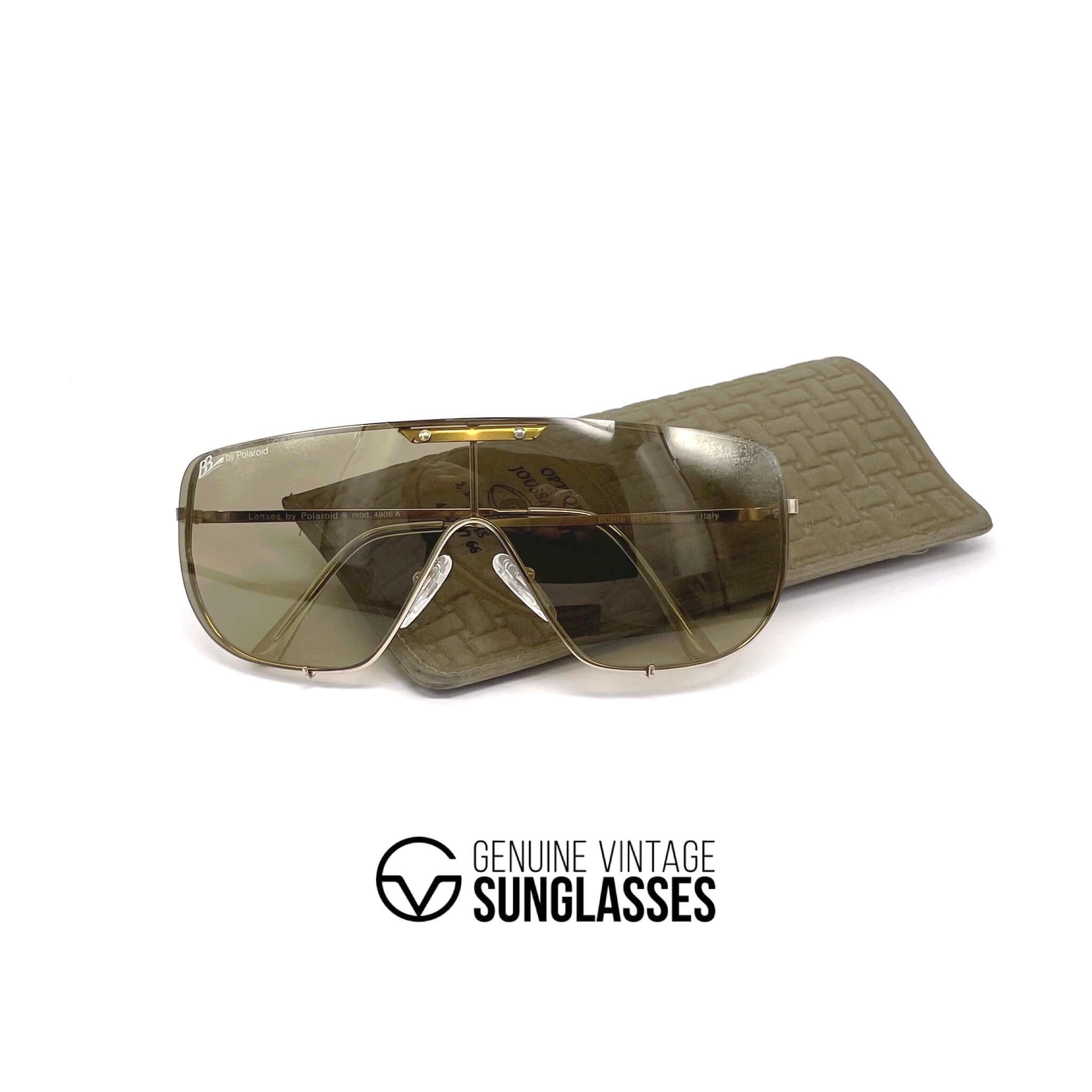 Vintage BORIS BECKER 4806A gold aviator shield sunglasses
