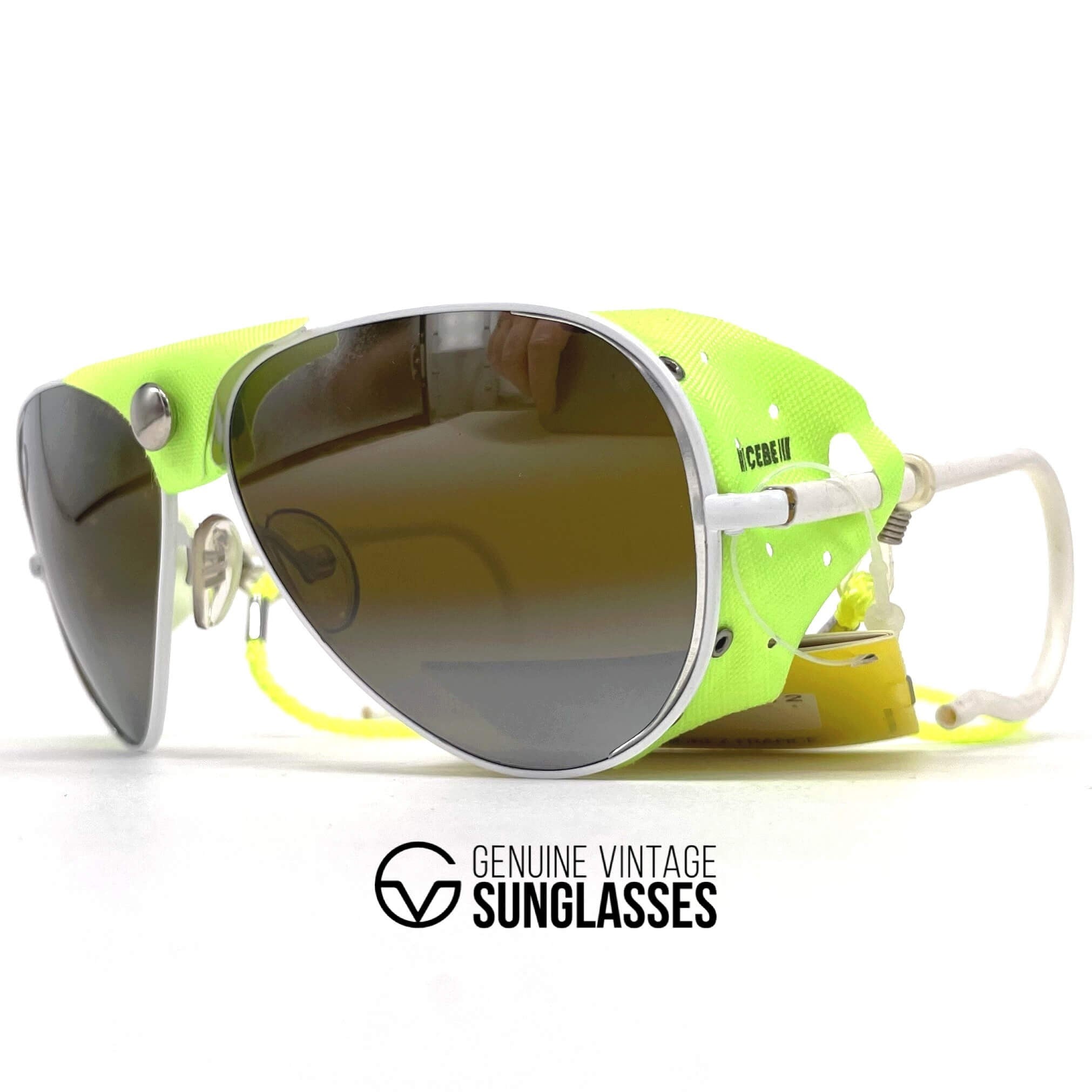 Vintage CEBE 0196 sport white green metal glacier sunglasses