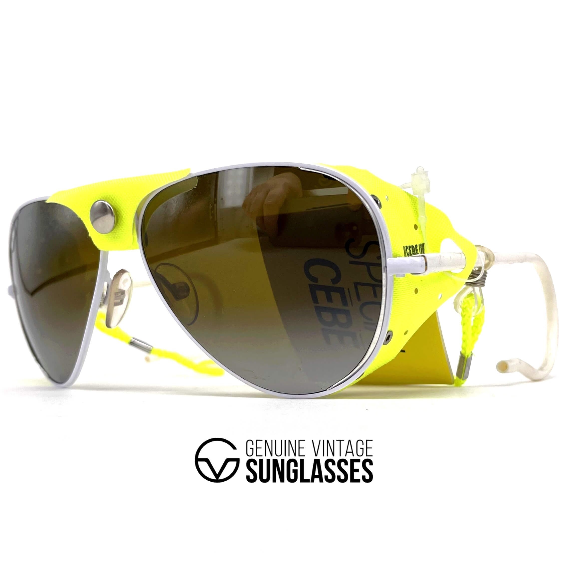Vintage CEBE 0196 sport white yellow metal glacier sunglasses