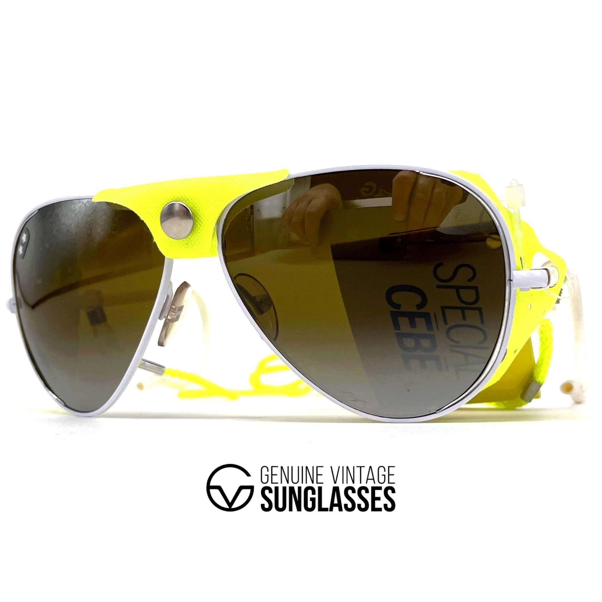 Vintage CEBE 0196 sport white yellow metal glacier sunglasses