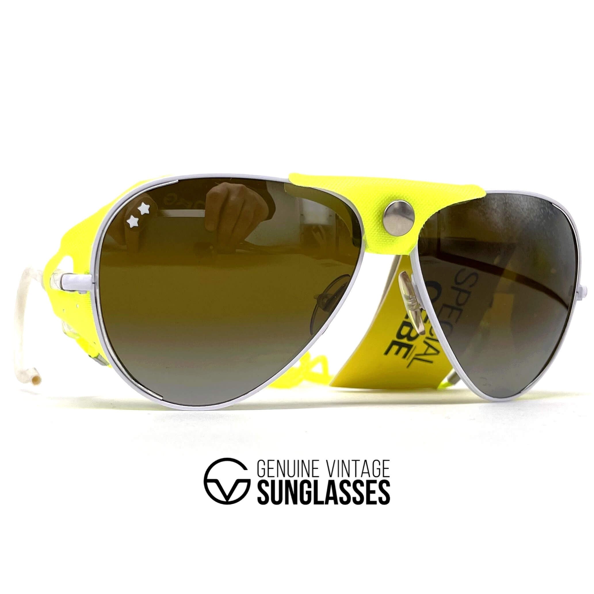 Vintage CEBE 0196 sport white yellow metal glacier sunglasses