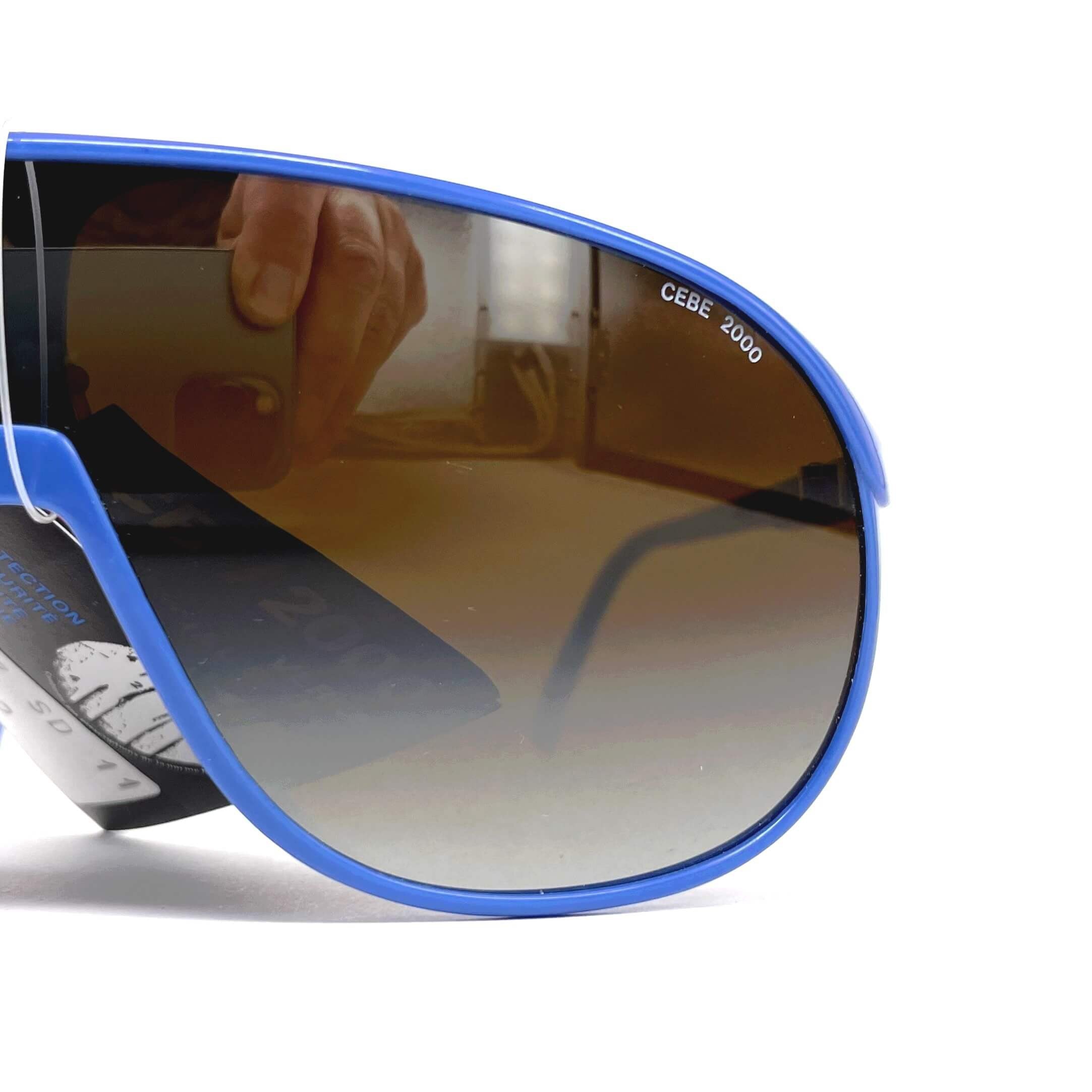Vintage CEBE 1907 blue mirrored shield sports sunglasses