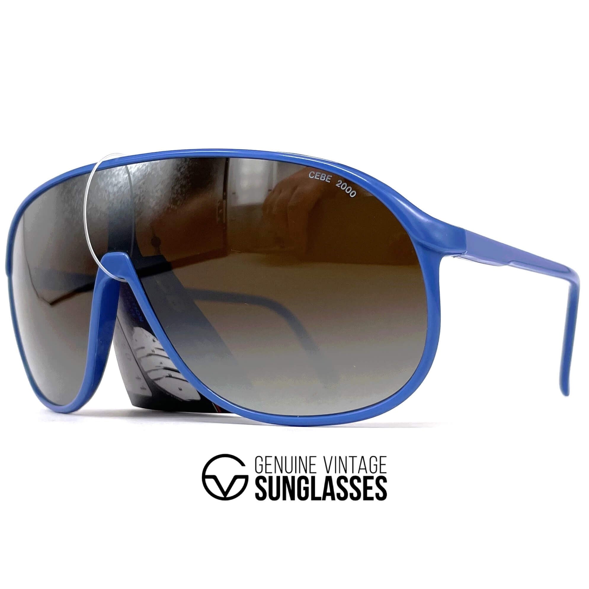 Vintage CEBE 1907 blue mirrored shield sports sunglasses