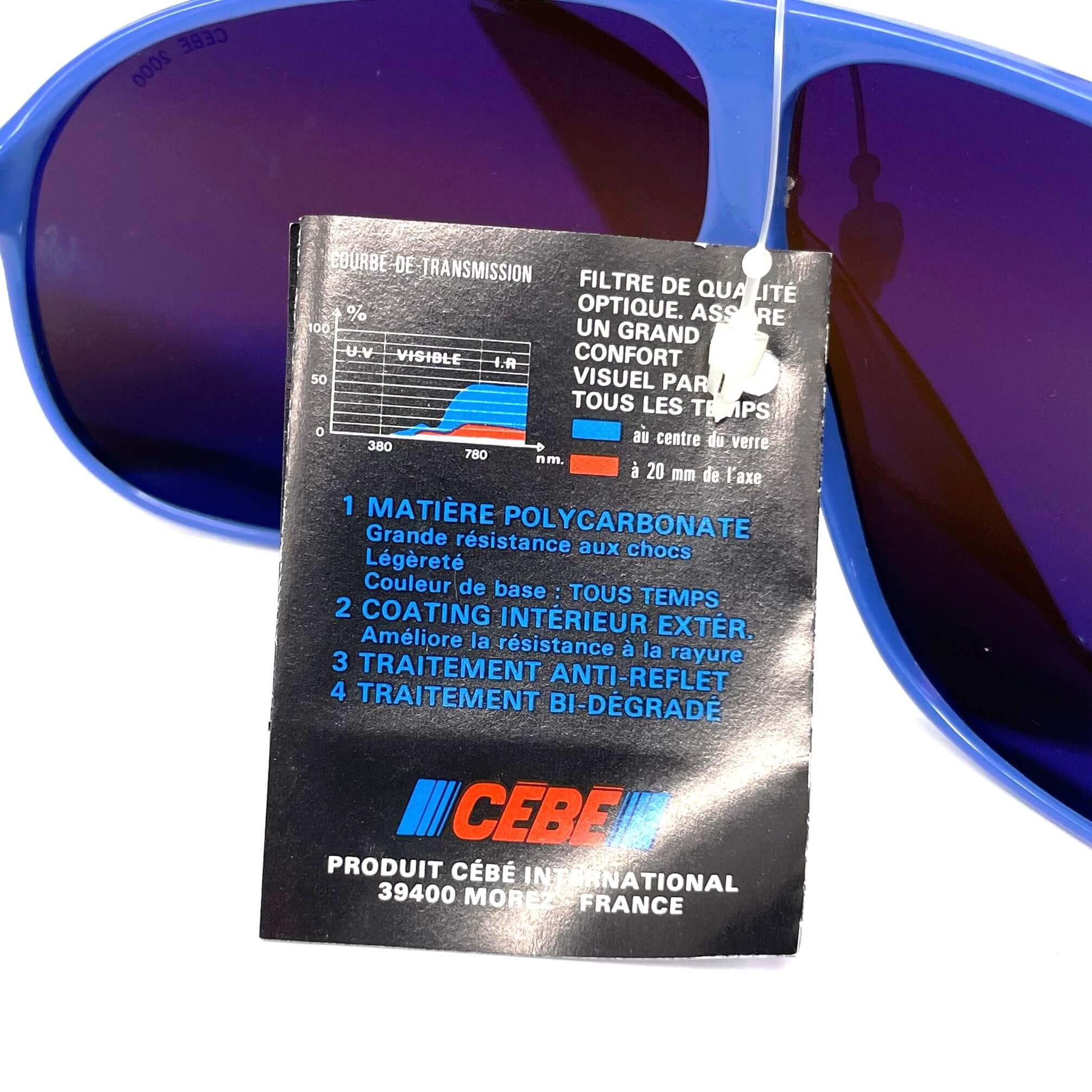 Vintage CEBE 1907 blue mirrored shield sports sunglasses