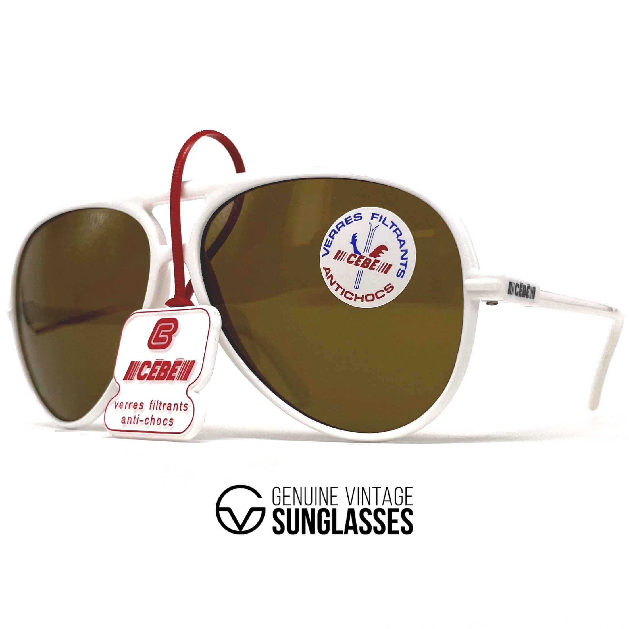 Vintage CEBE 1938 white tempered glass mineral aviator sunglasses