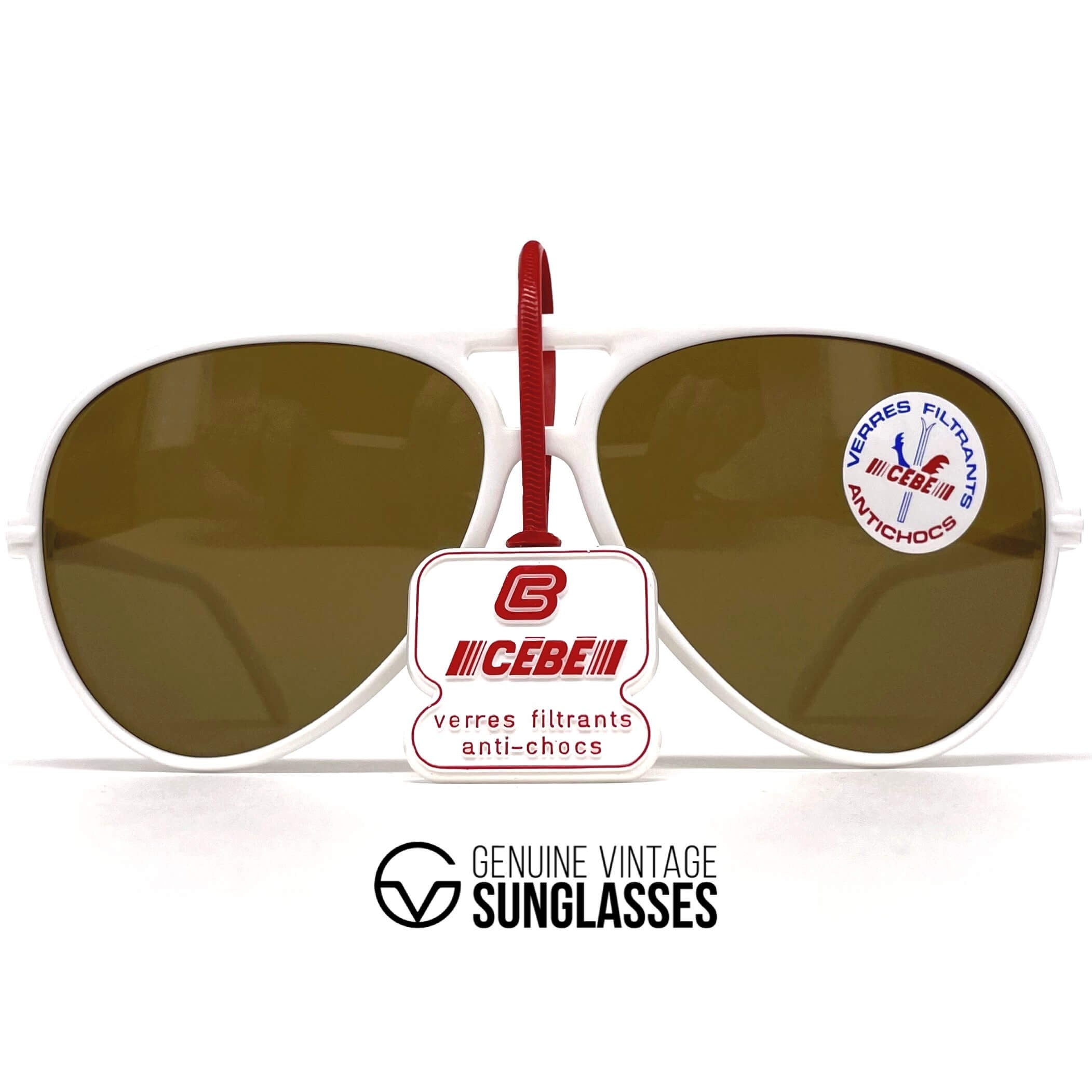 Vintage CEBE 1938 white tempered glass mineral aviator sunglasses