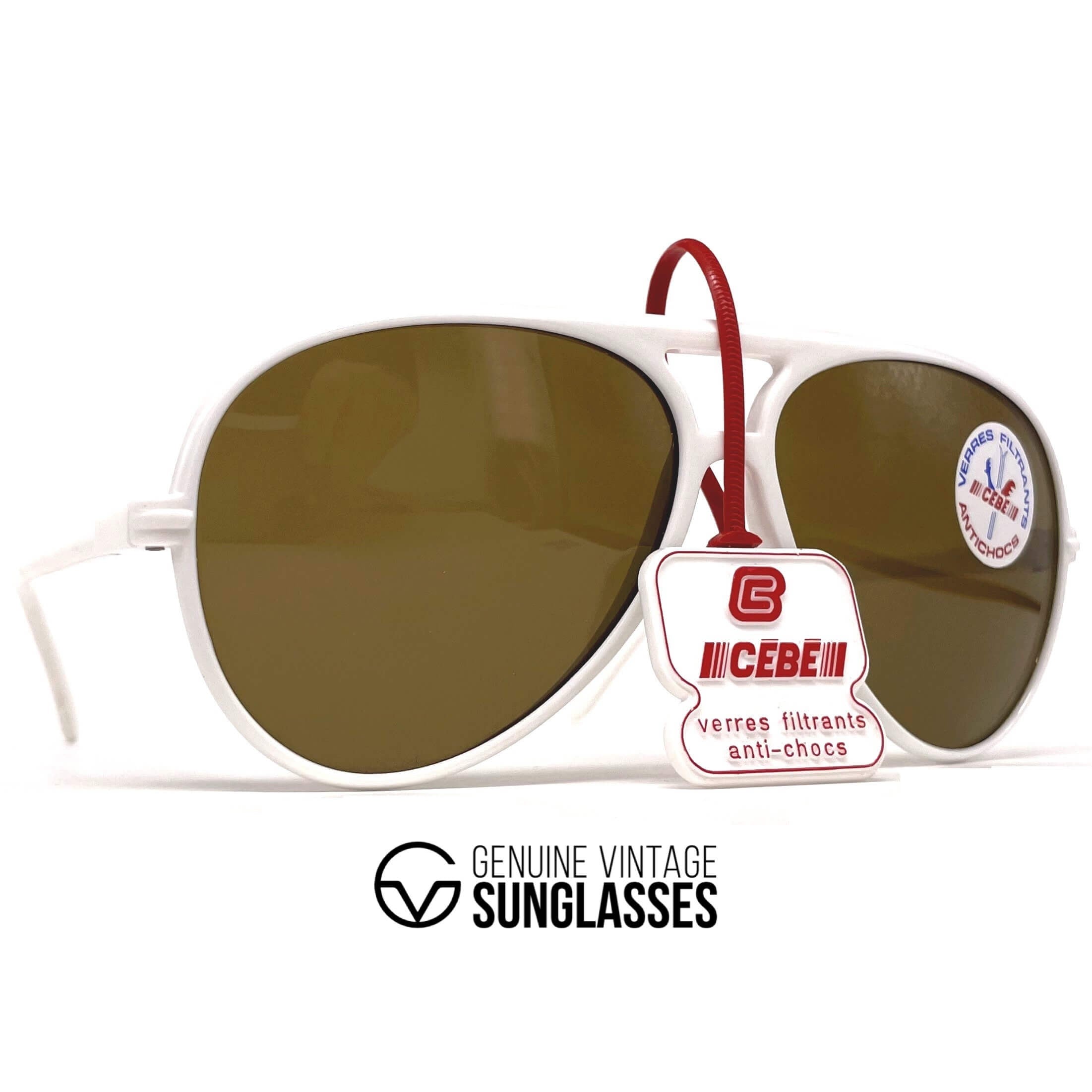 Vintage CEBE 1938 white tempered glass mineral aviator sunglasses
