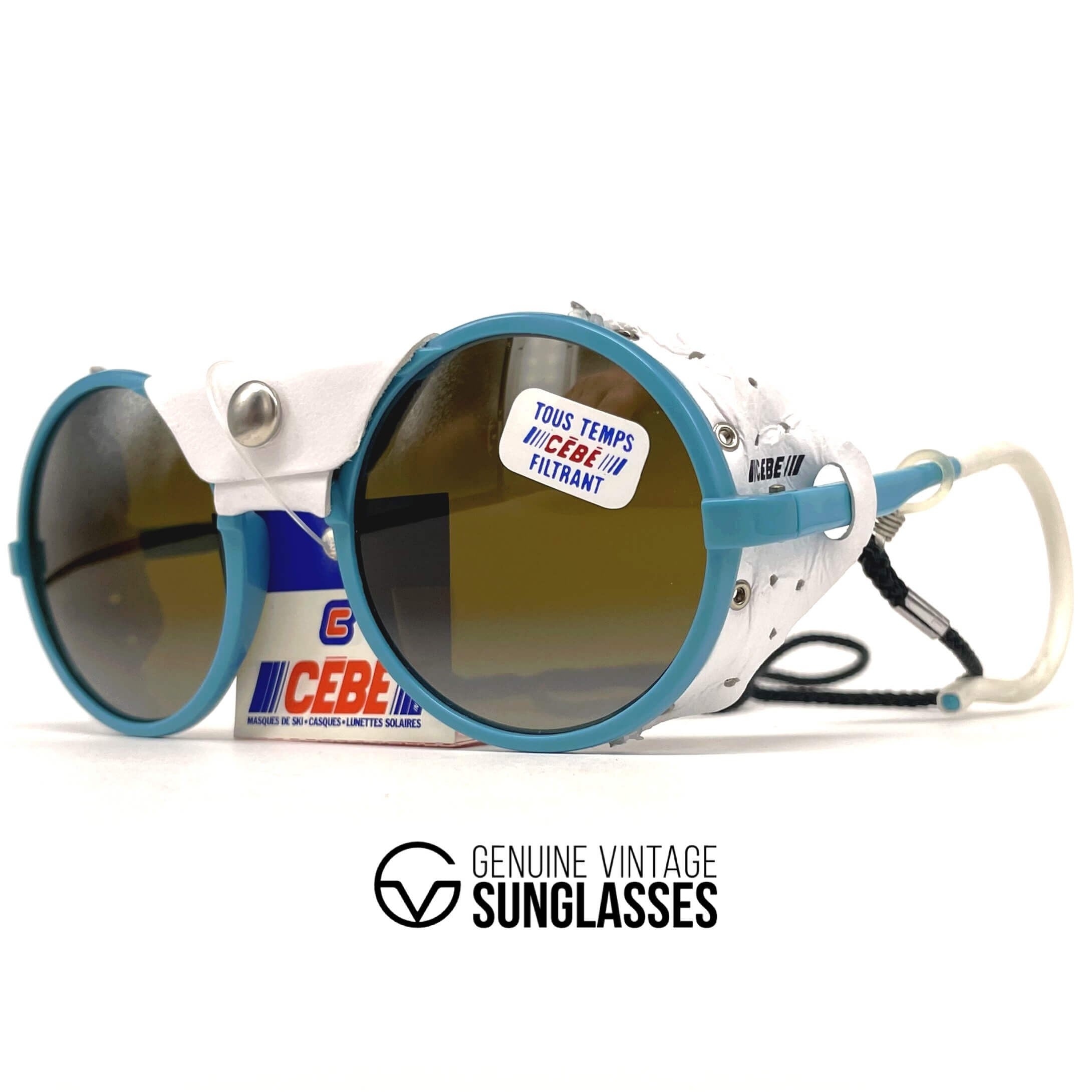 Vintage CEBE 1963 glacier blue round leather sports sunglasses