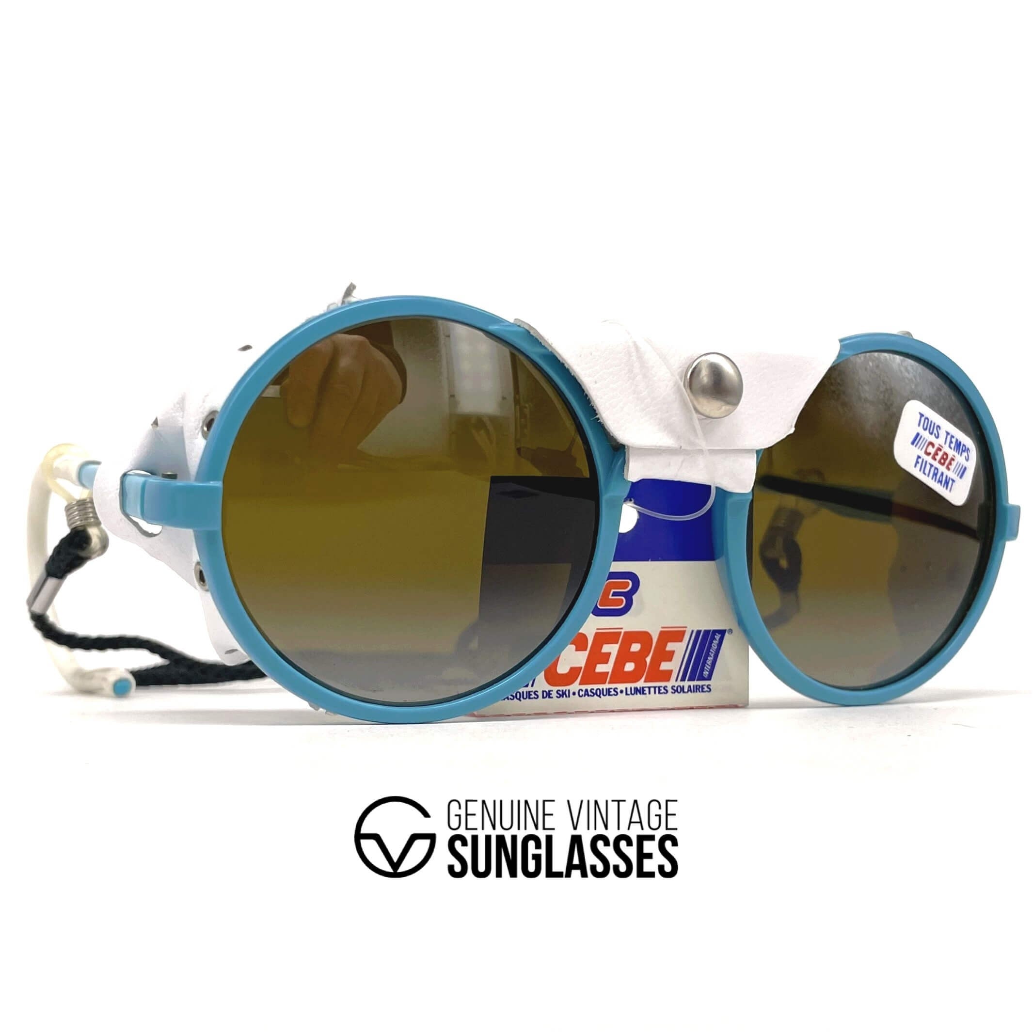 Vintage CEBE 1963 glacier blue round leather sports sunglasses