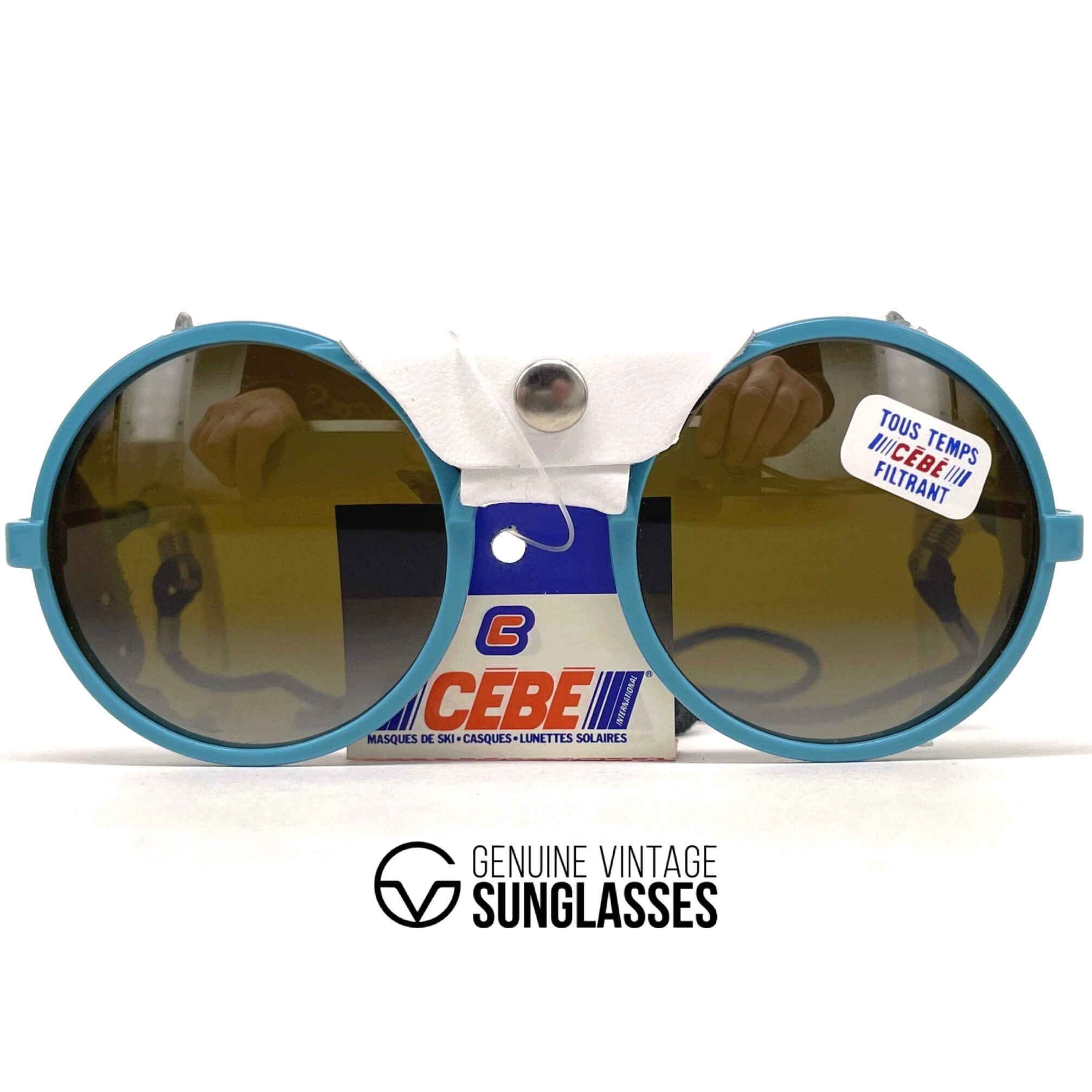 Vintage CEBE 1963 glacier blue round leather sports sunglasses