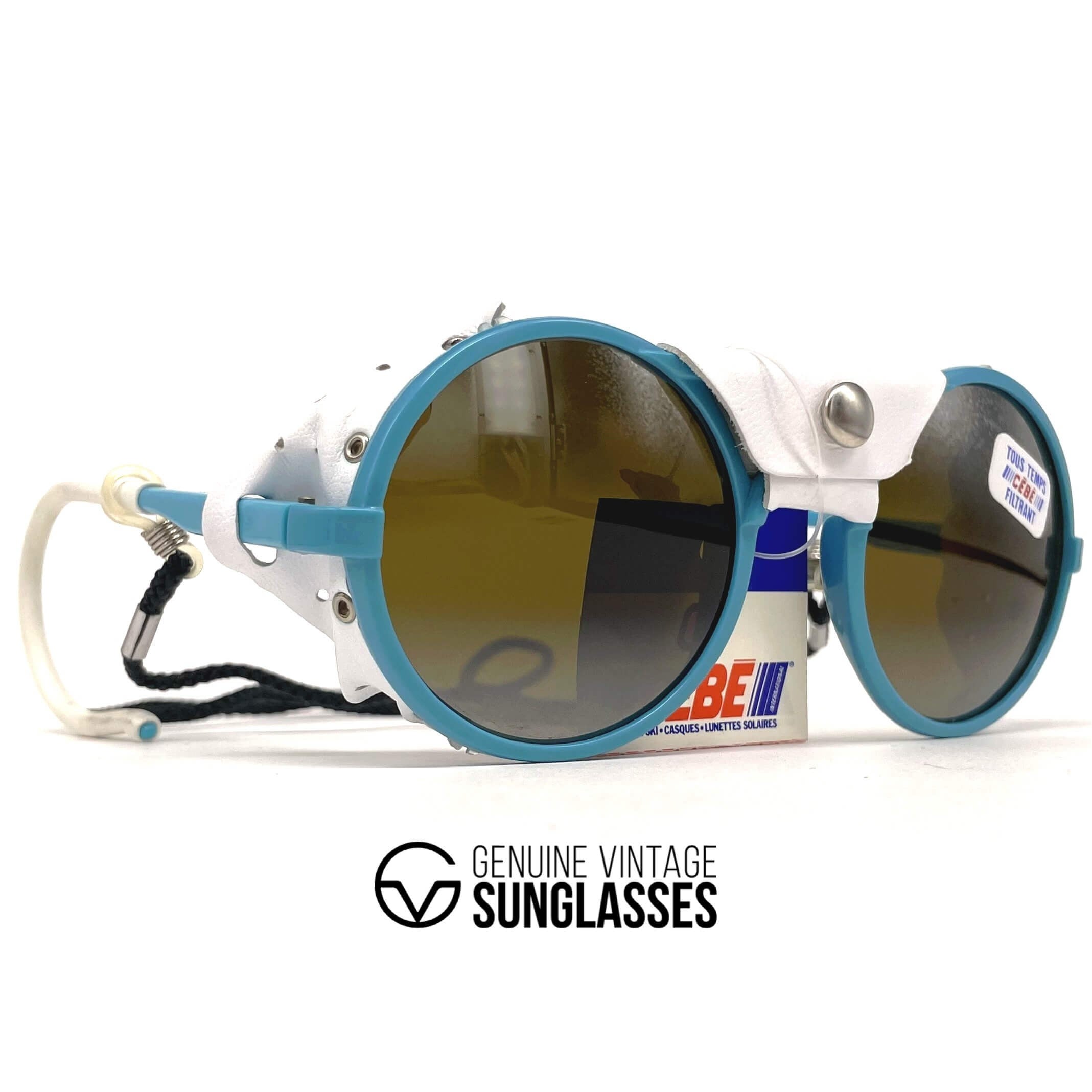 Vintage CEBE 1963 glacier blue round leather sports sunglasses