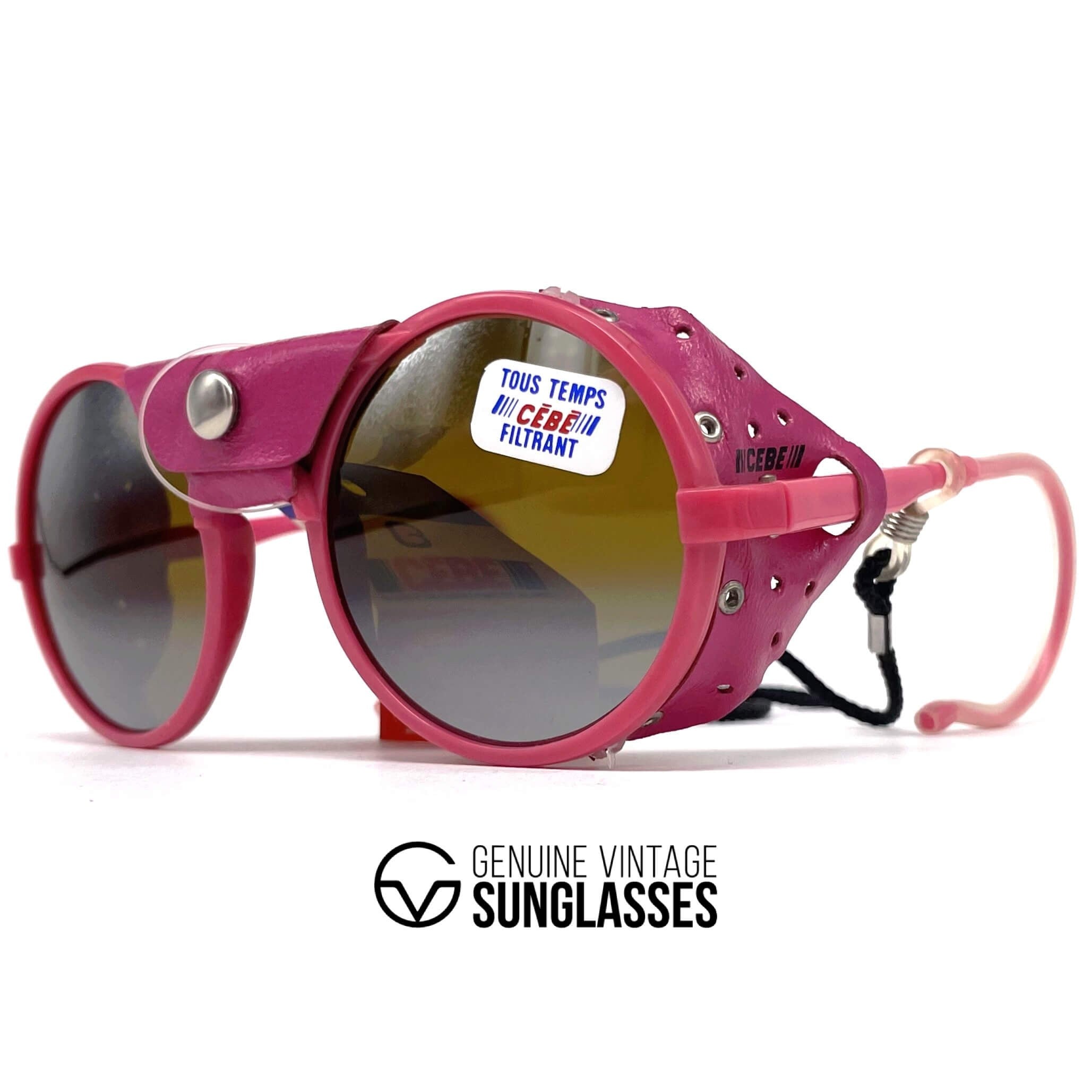 Vintage CEBE 1963 glacier pink round leather sports sunglasses