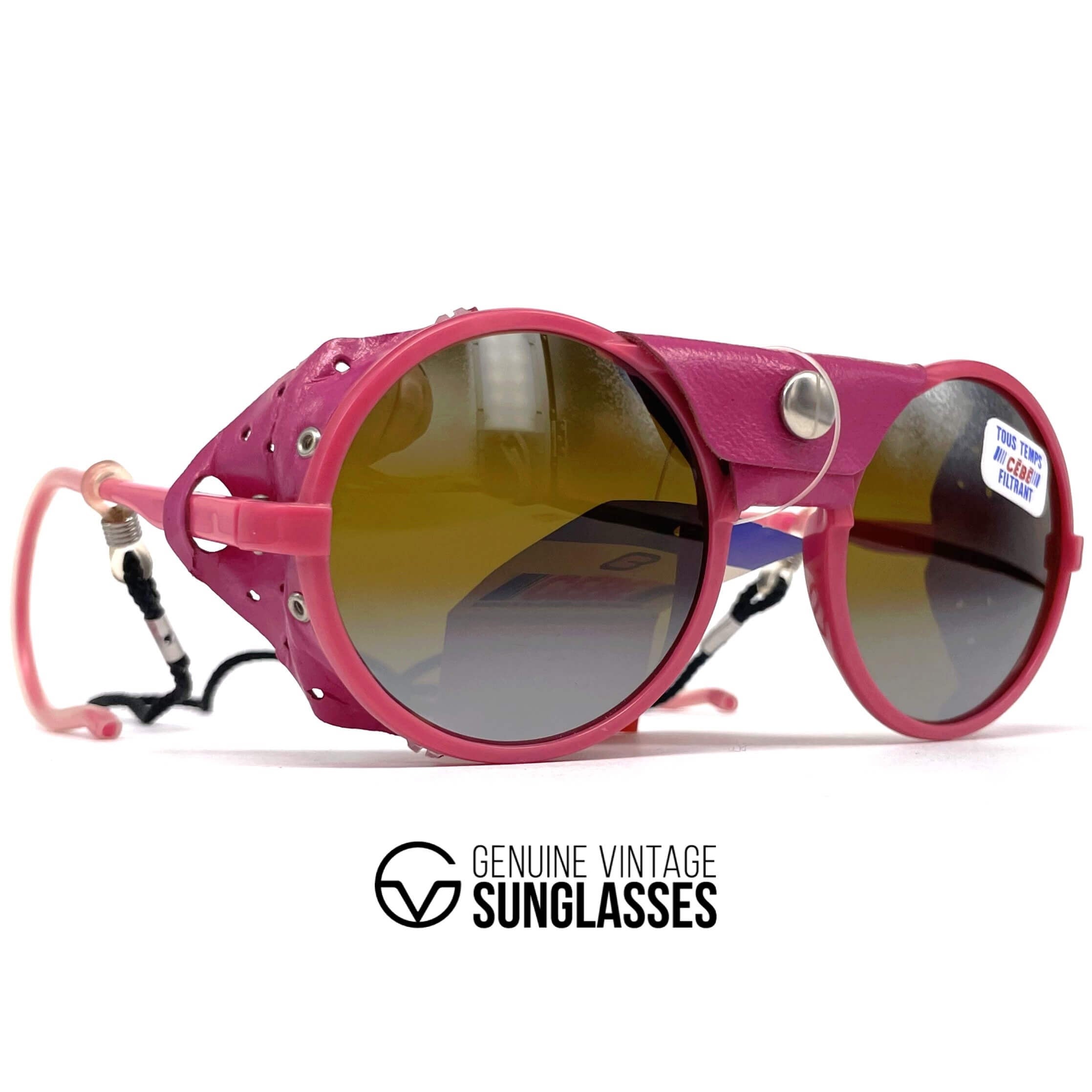 Vintage CEBE 1963 glacier pink round leather sports sunglasses
