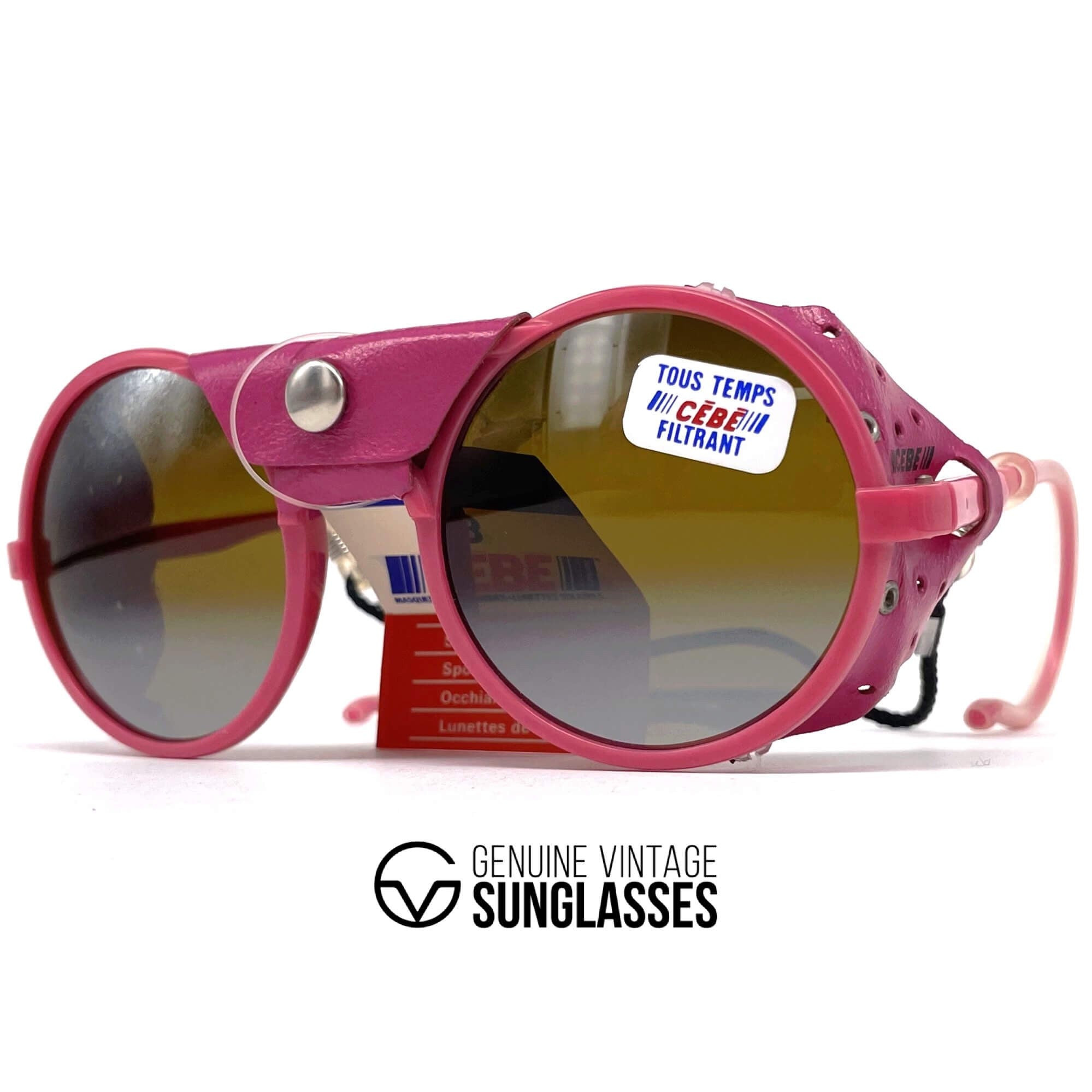 Vintage CEBE 1963 glacier pink round leather sports sunglasses