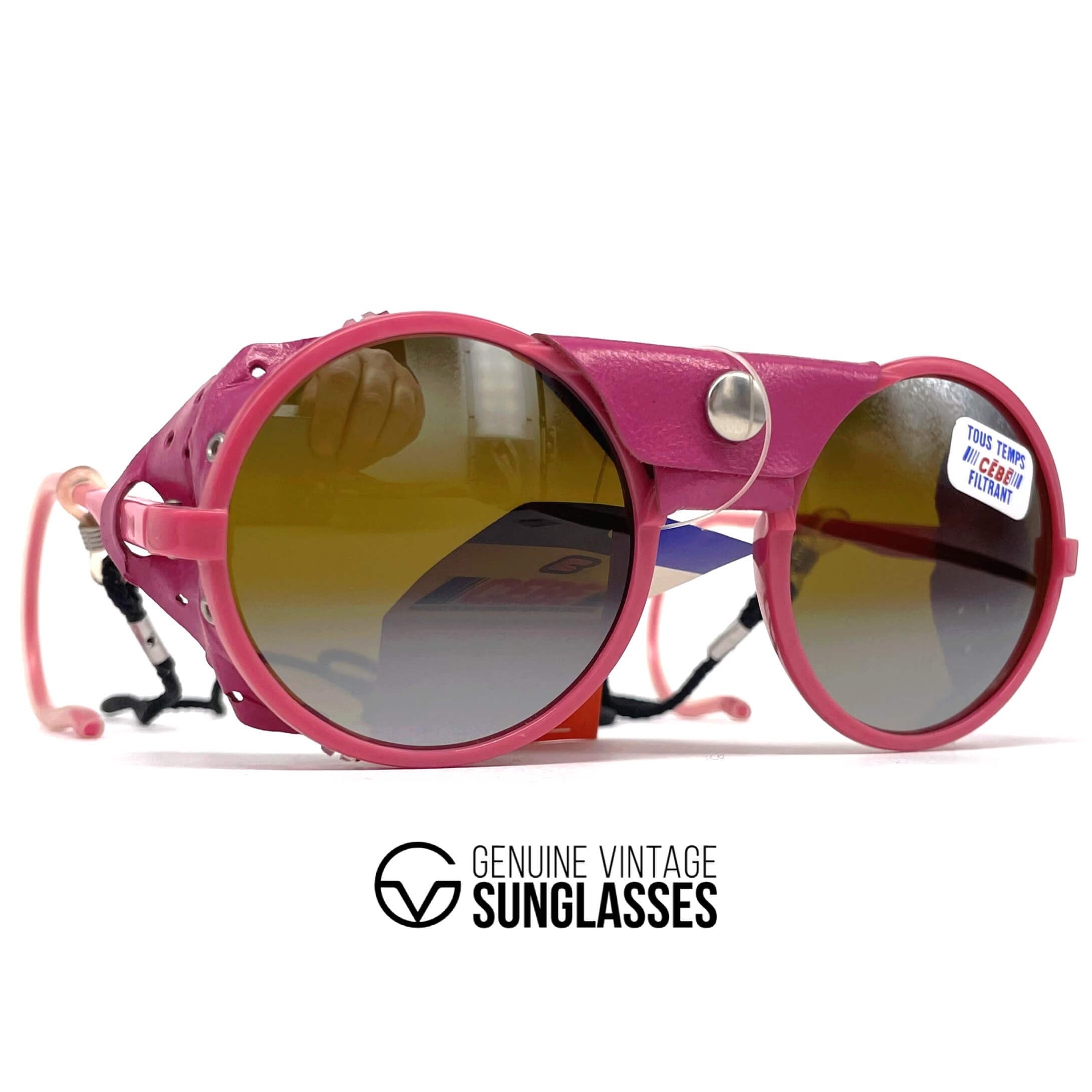 Vintage CEBE 1963 glacier pink round leather sports sunglasses