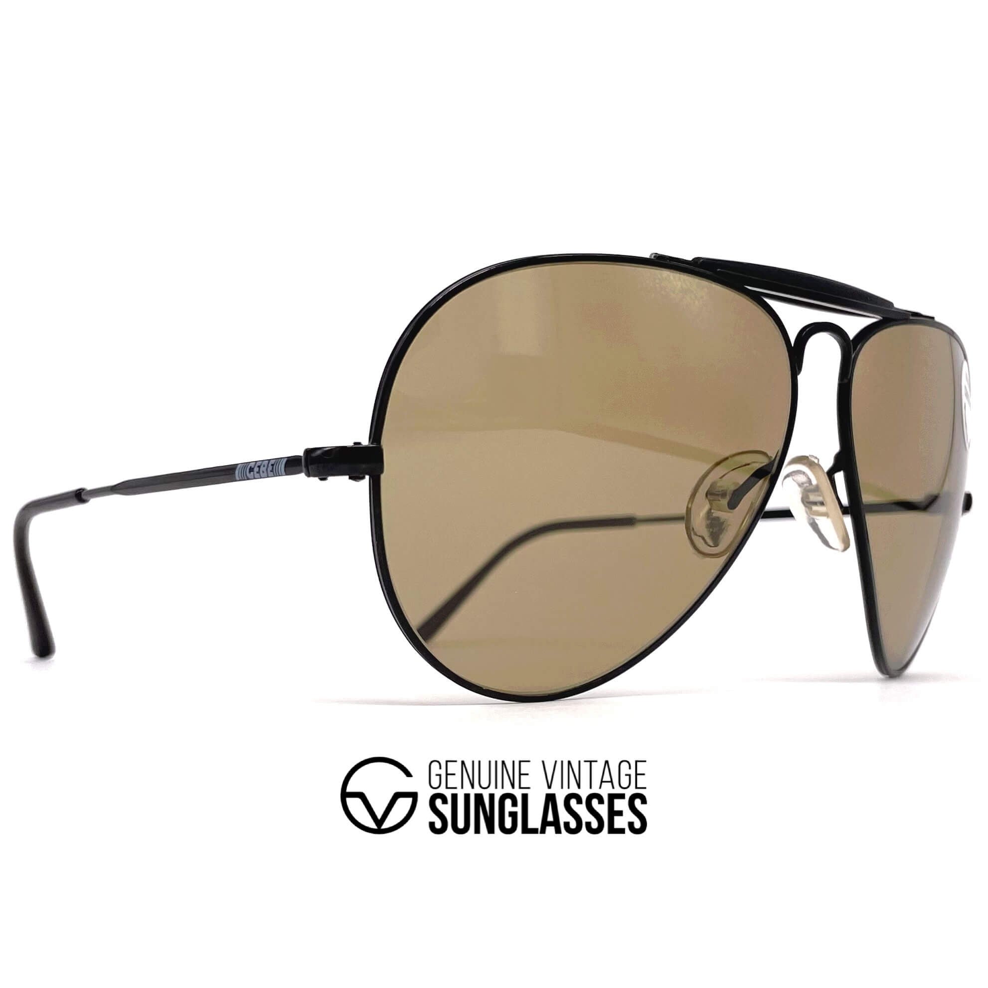 Vintage CEBE 198 Outdoorsman black aviator mineral sunglasses