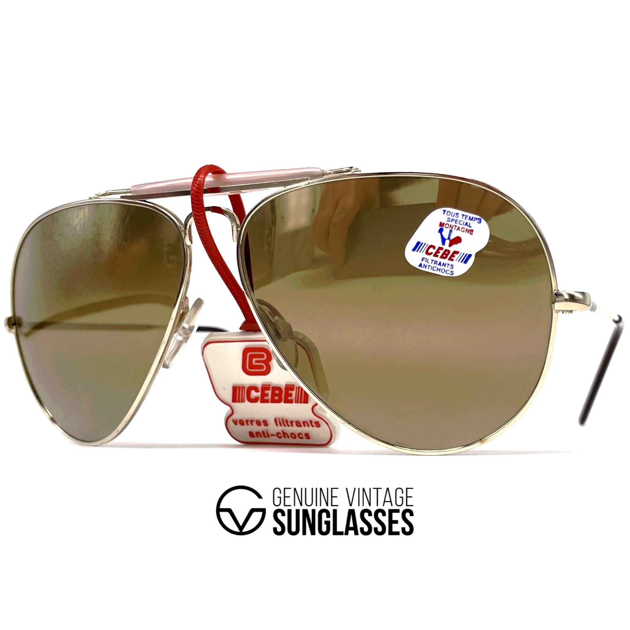 Vintage CEBE 198 Outdoorsman gold aviator mirrored mineral sunglasses