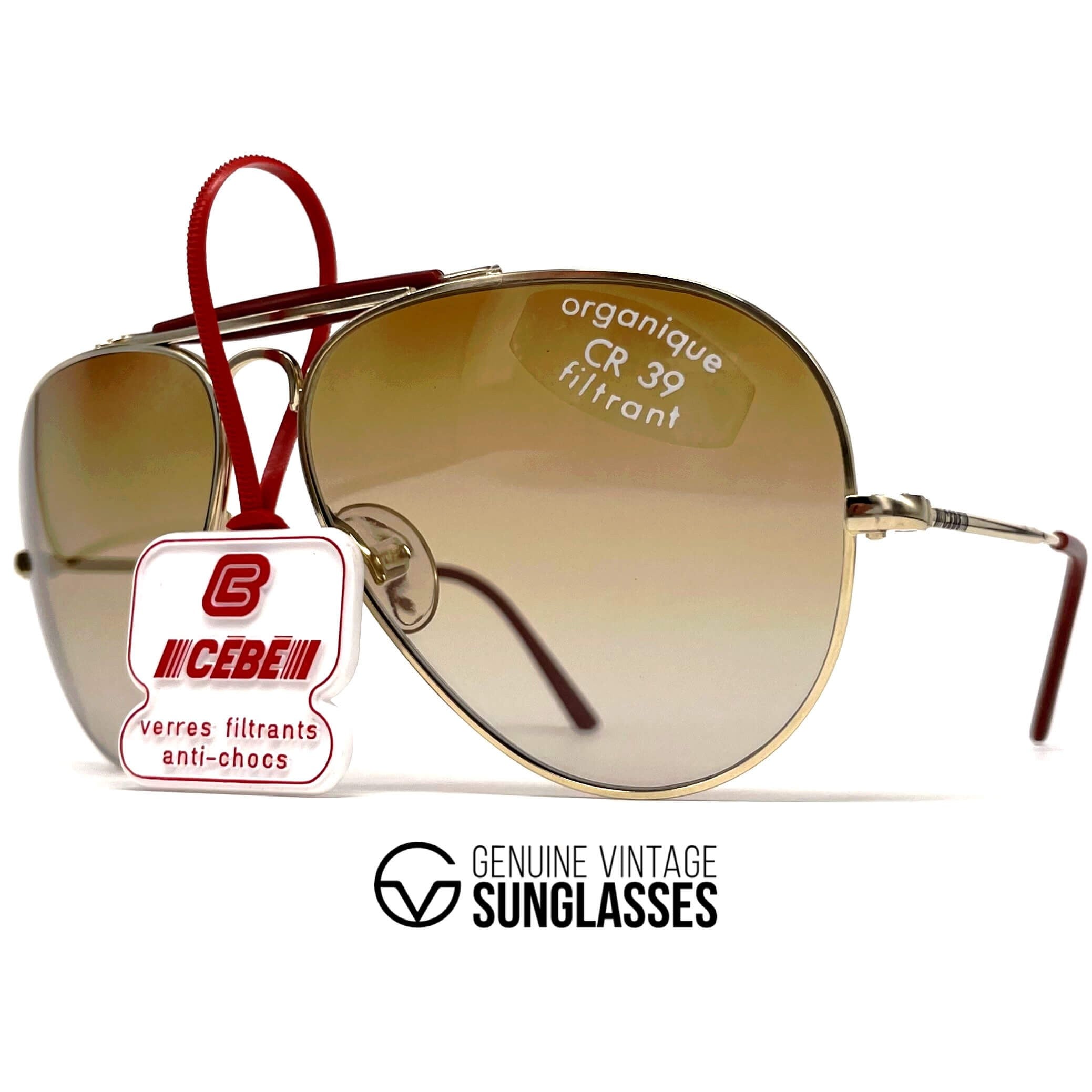 Vintage CEBE 198 Outdoorsman gold metal aviator sunglasses