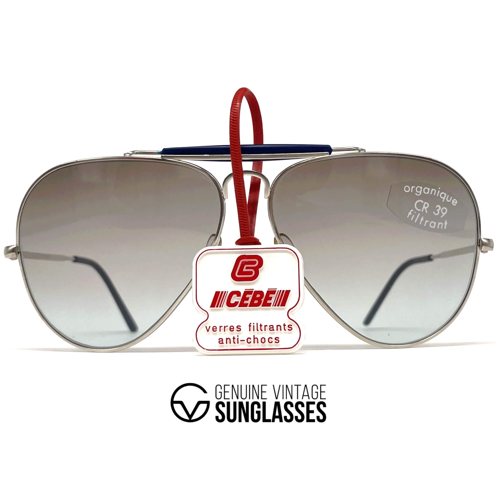 Vintage CEBE 198 Outdoorsman silver metal aviator sunglasses
