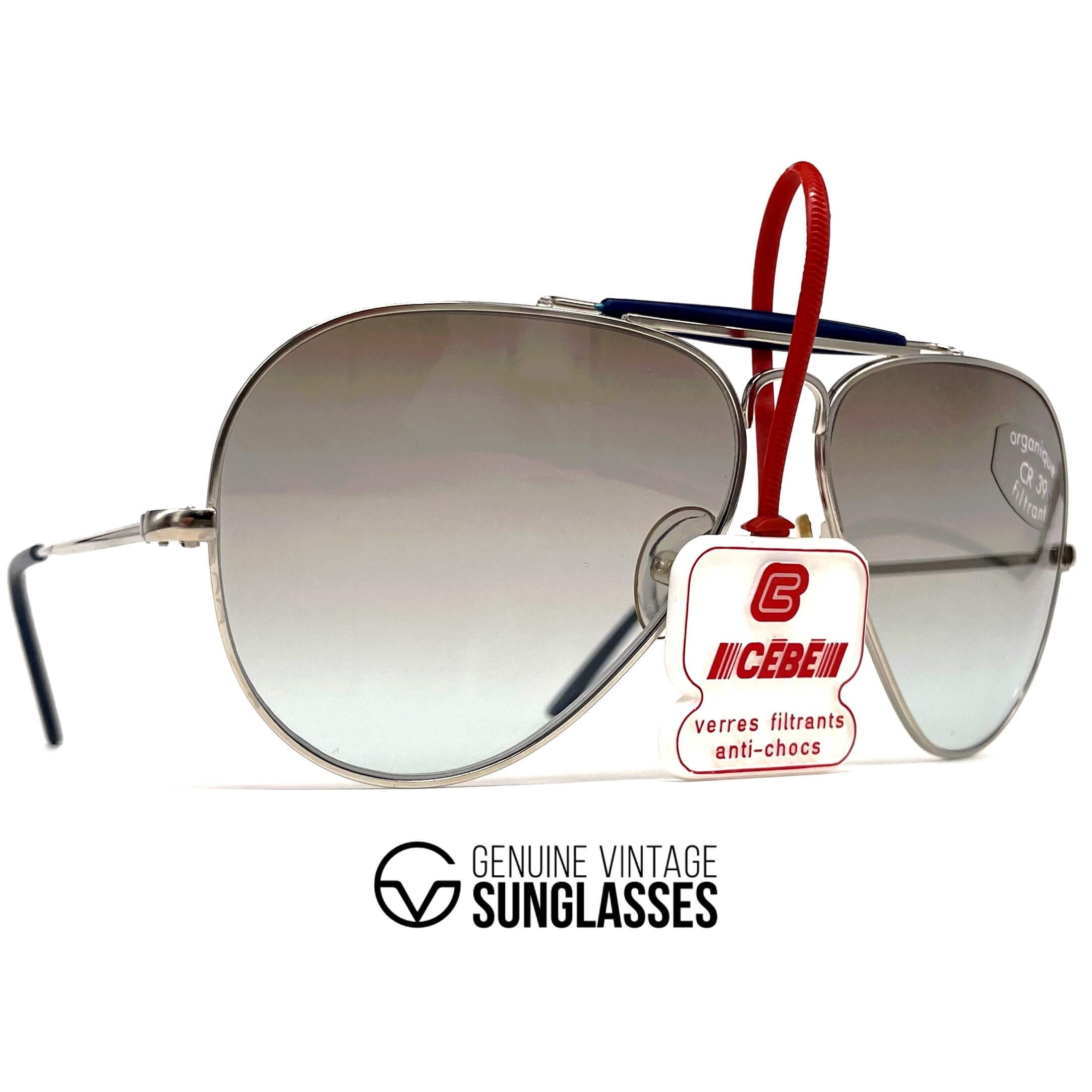 Vintage CEBE 198 Outdoorsman silver metal aviator sunglasses
