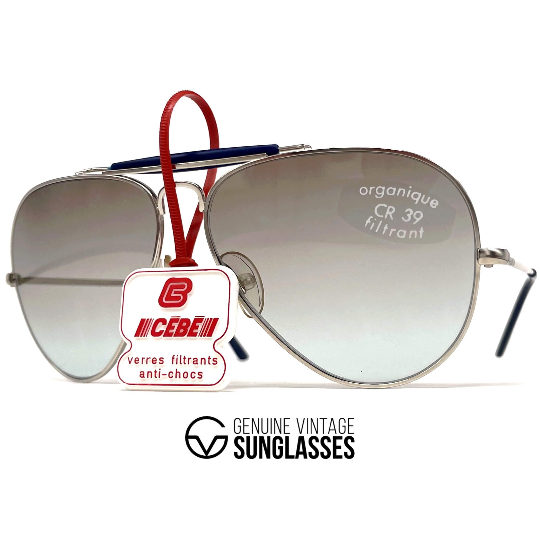 Vintage CEBE 198 Outdoorsman silver metal aviator sunglasses
