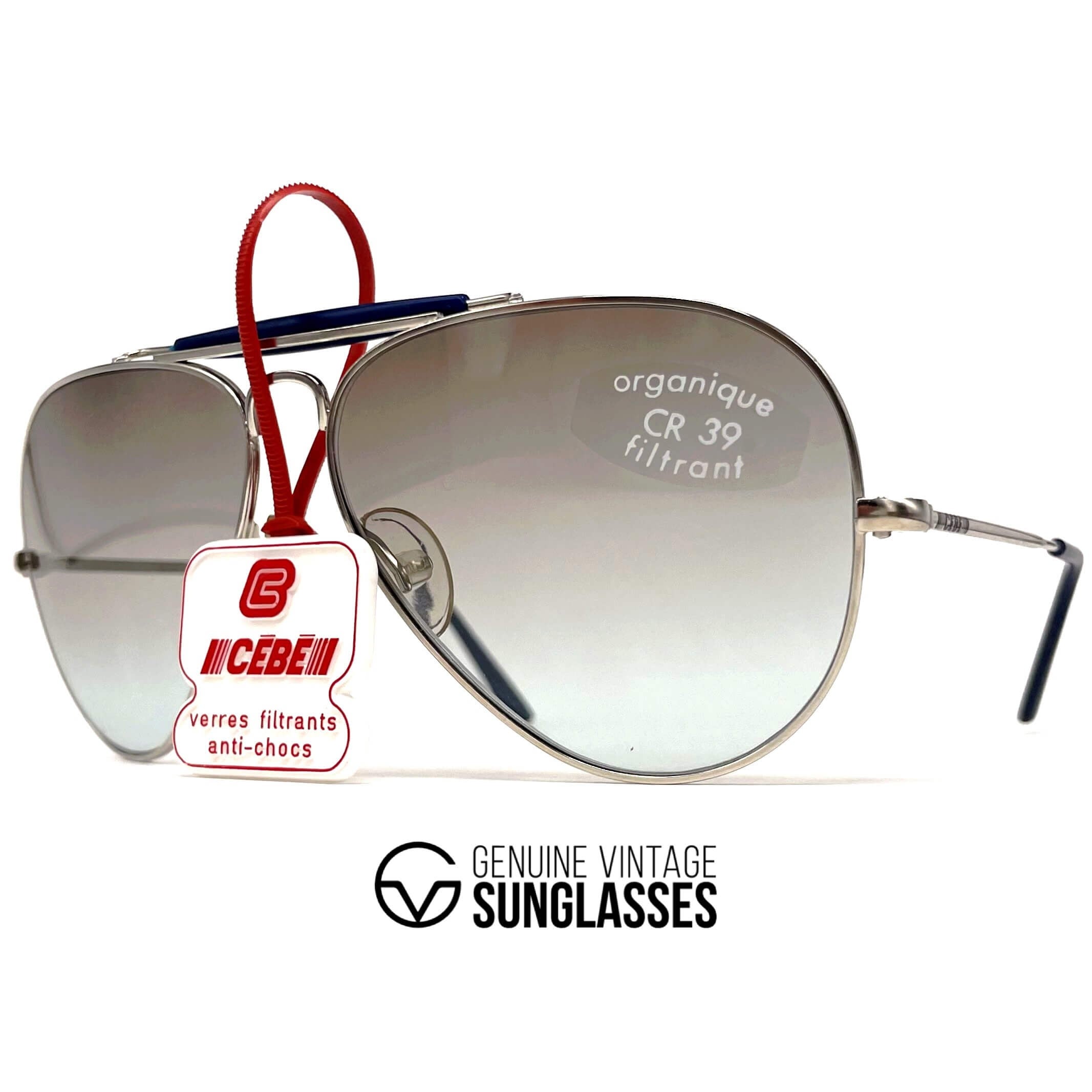 Vintage CEBE 198 Outdoorsman silver metal aviator sunglasses