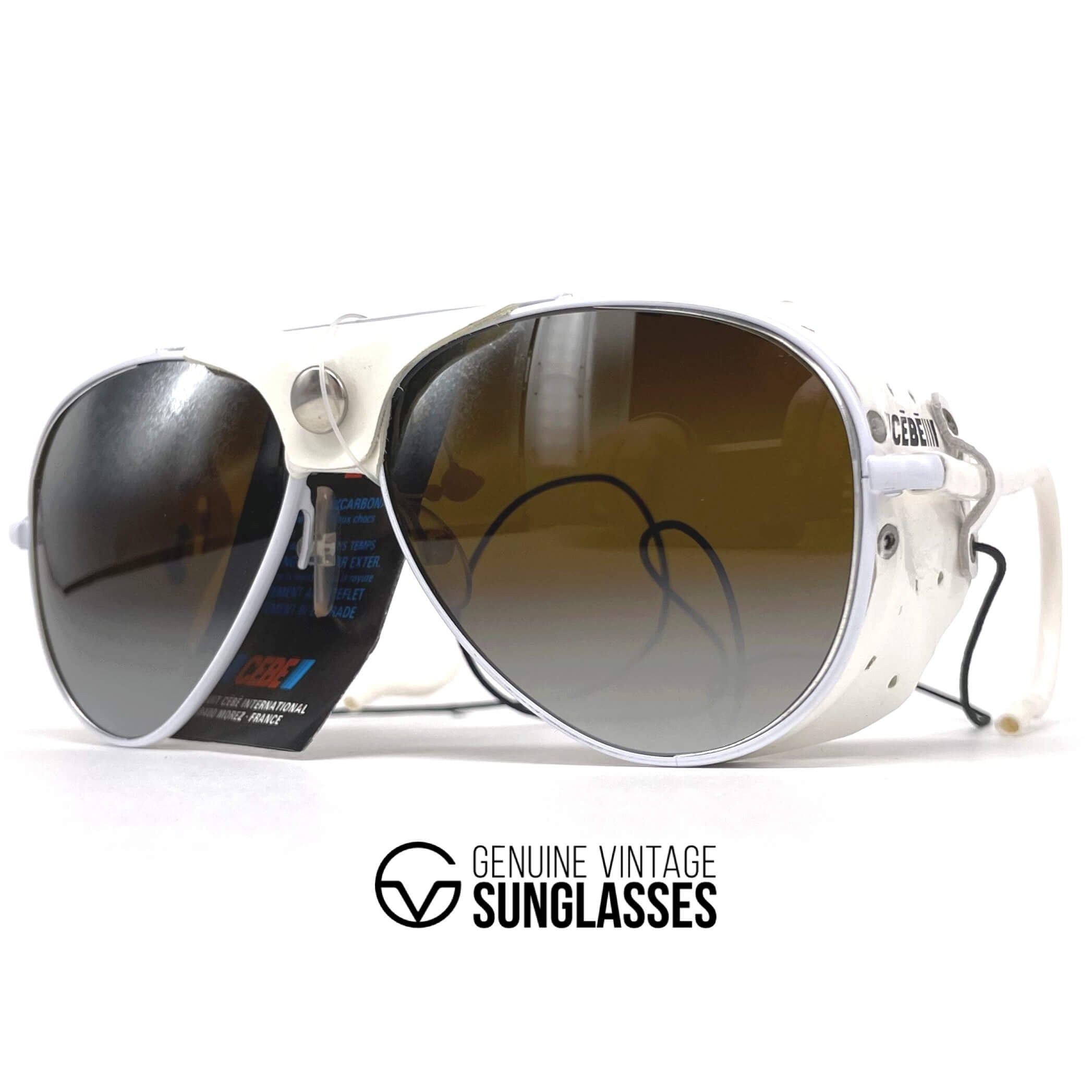 Vintage CEBE 2000 white leather glacier sports sunglasses