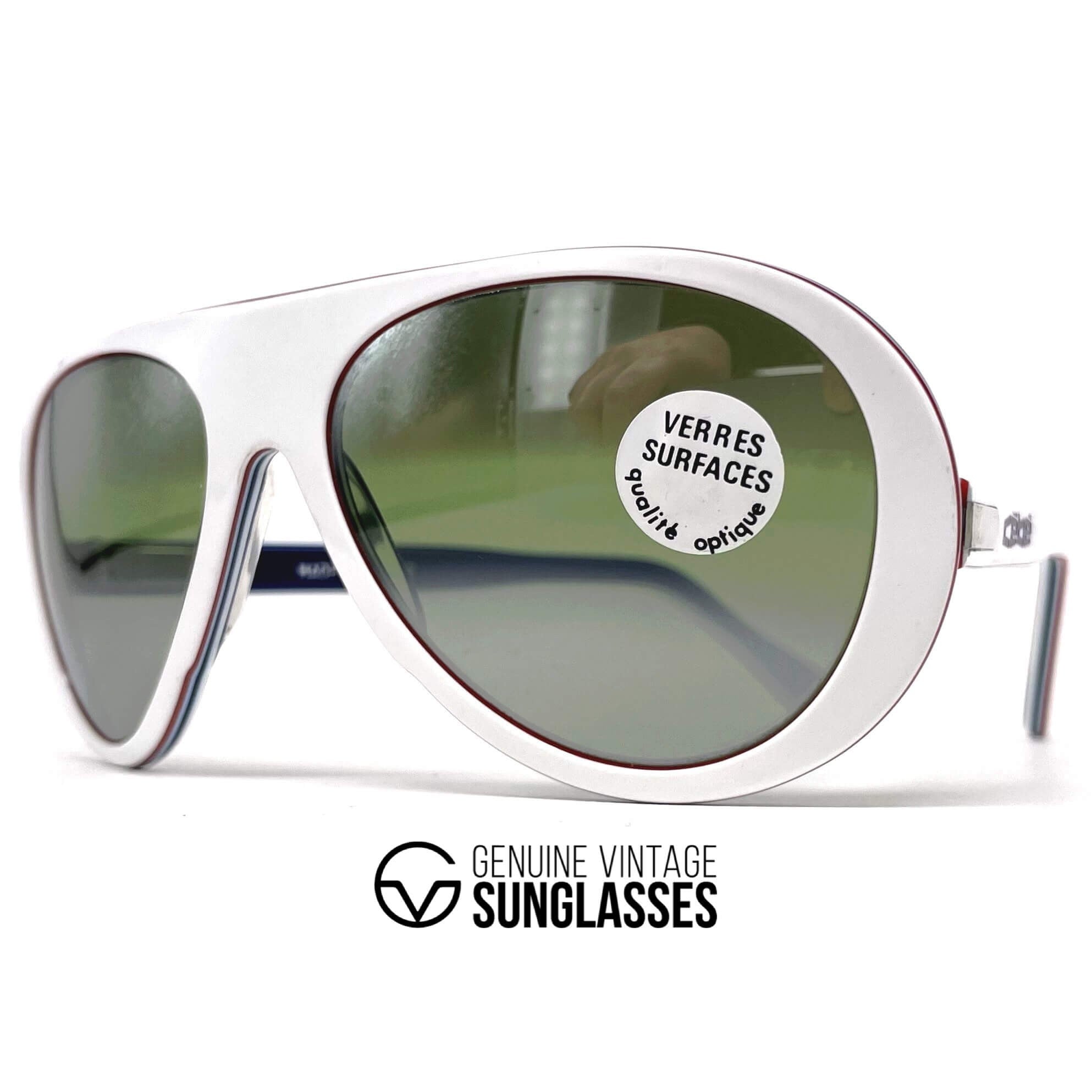 Vintage CEBE 201 Rally Coq white tricolore sports sunglasses