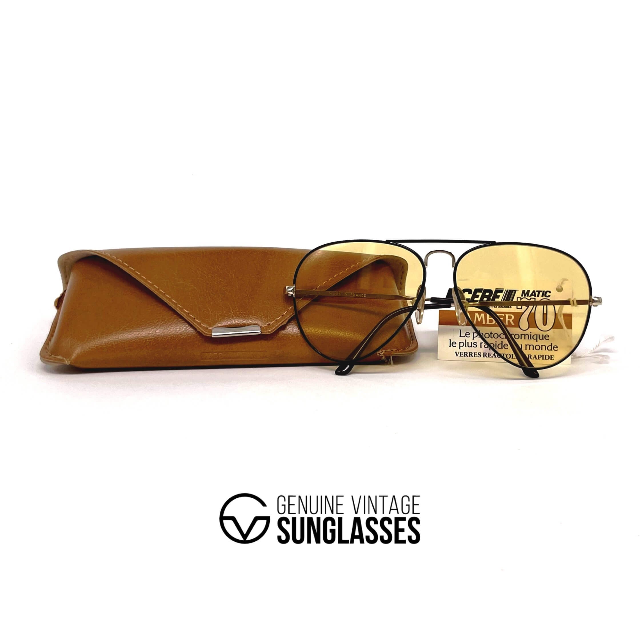 Vintage CEBE 205 Ambermatic photochromic mineral aviator sunglasses