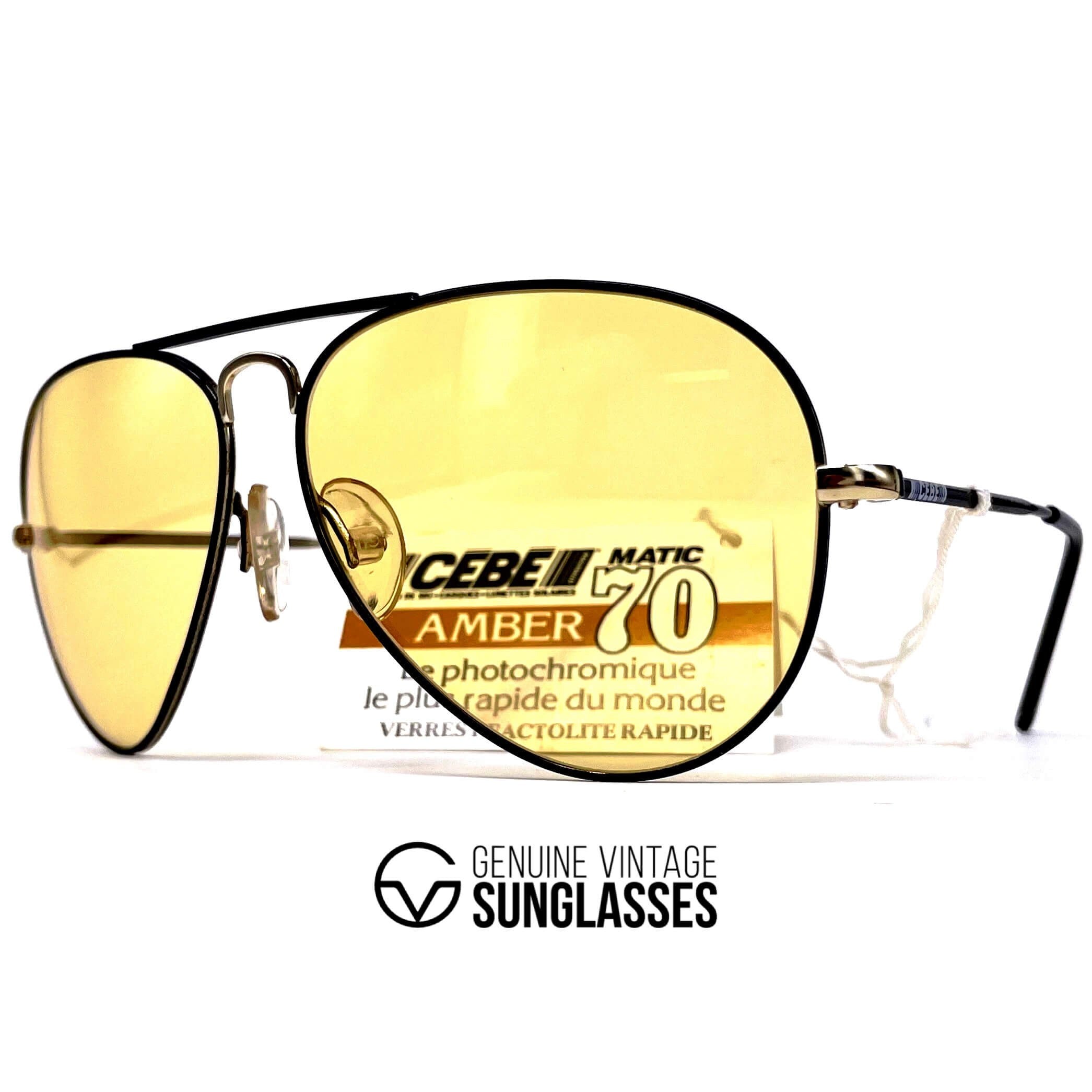 Vintage CEBE 205 Ambermatic photochromic mineral aviator sunglasses
