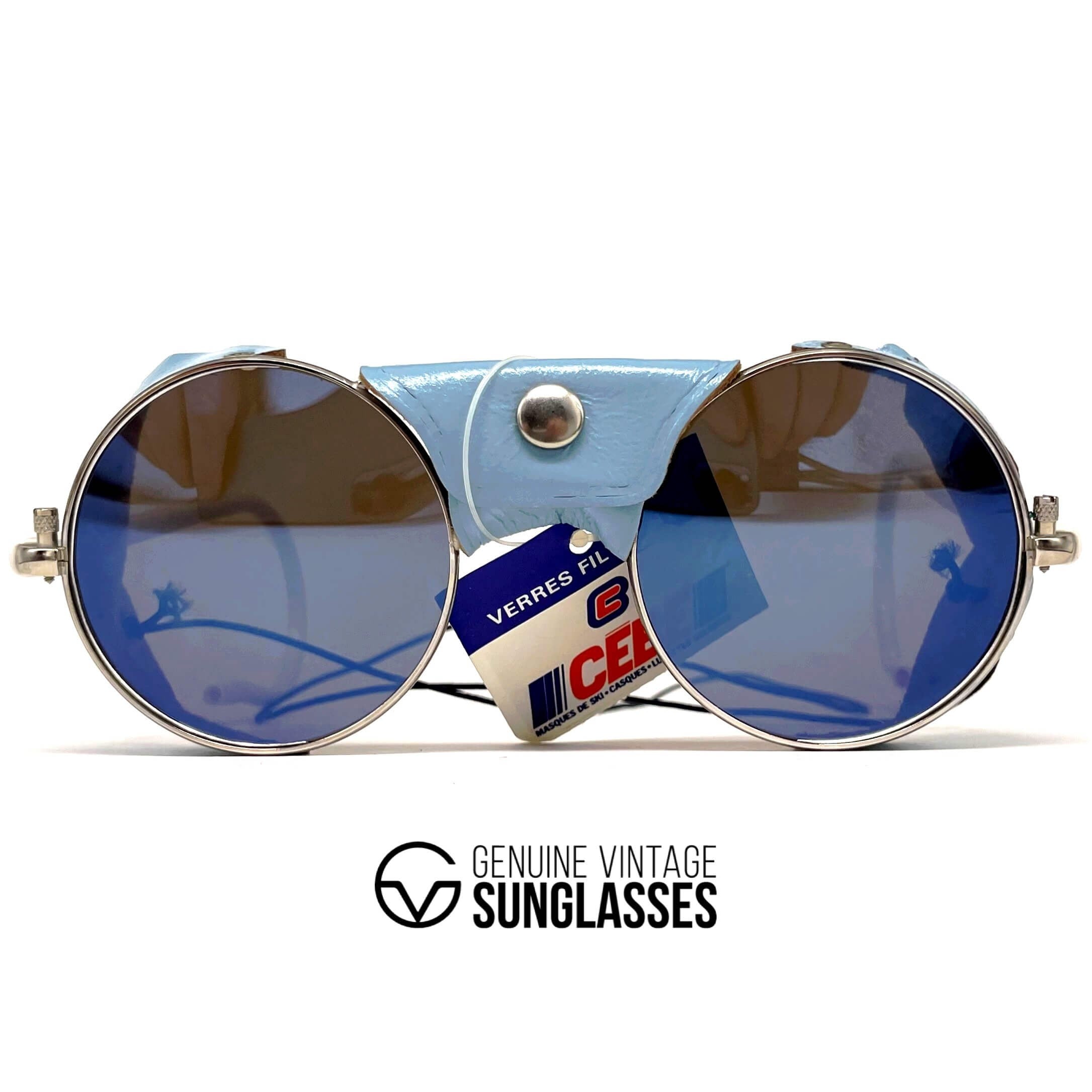 Vintage CEBE 286 blue leather glacier mirrored sunglasses