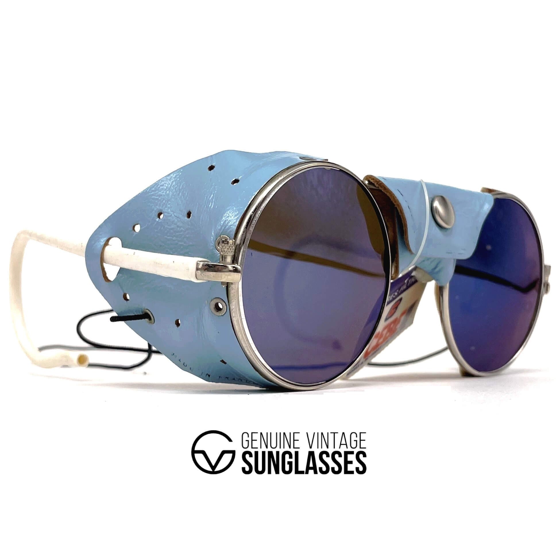 Vintage CEBE 286 blue leather glacier mirrored sunglasses