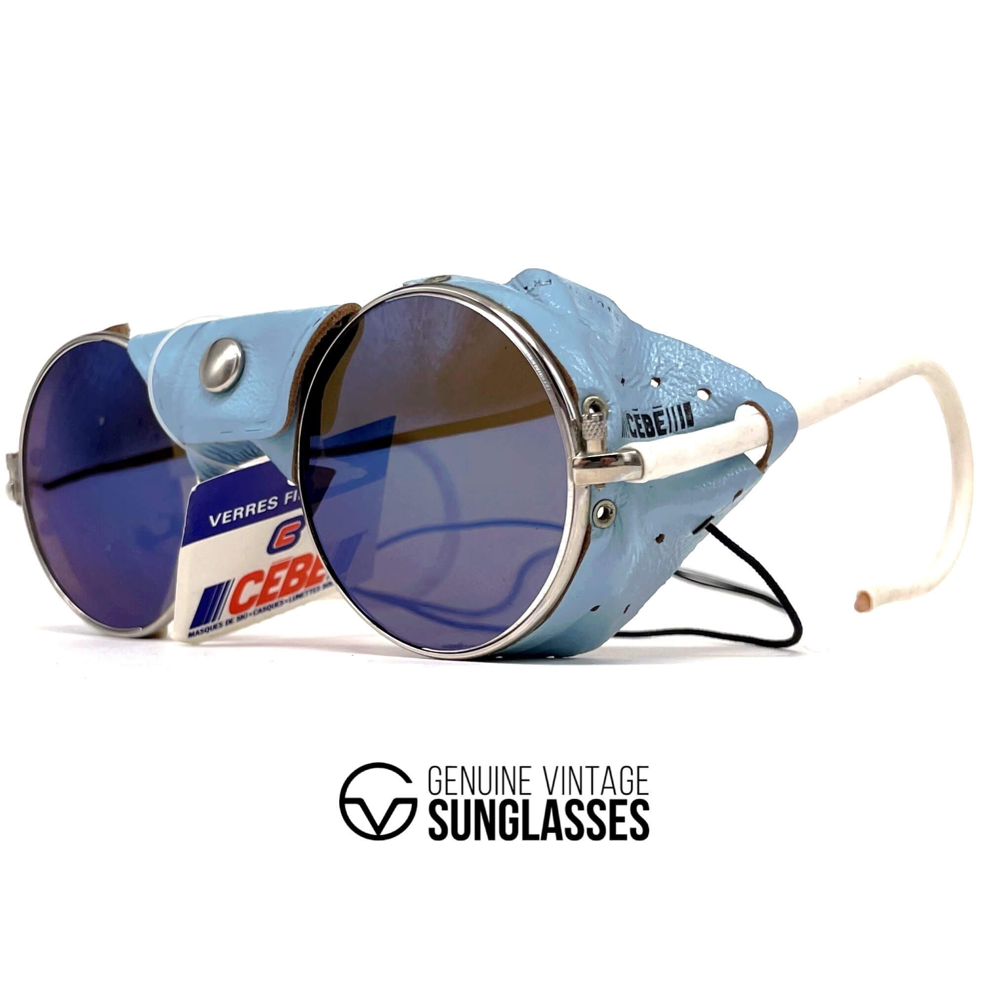Vintage CEBE 286 blue leather glacier mirrored sunglasses