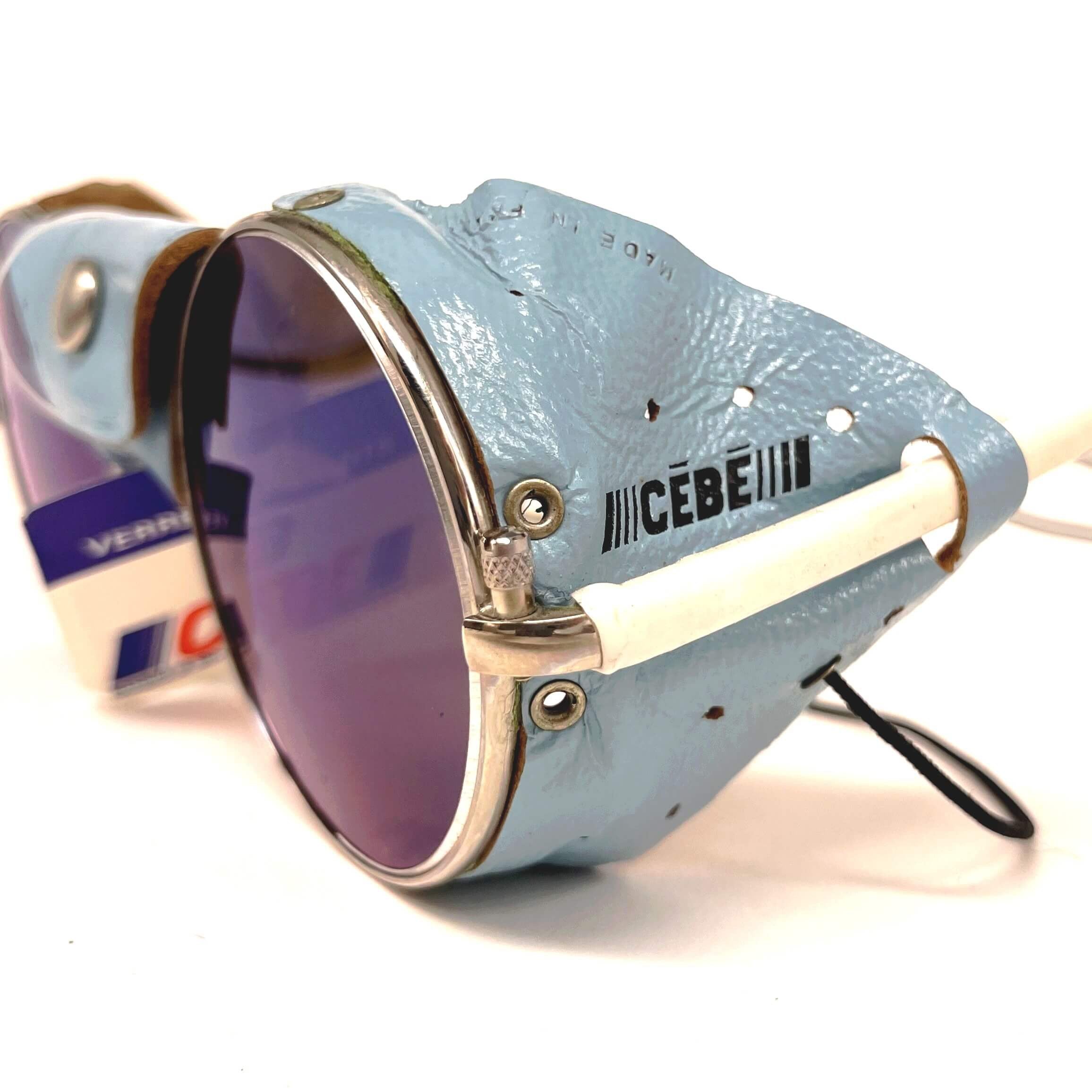 Vintage CEBE 286 blue leather glacier mirrored sunglasses