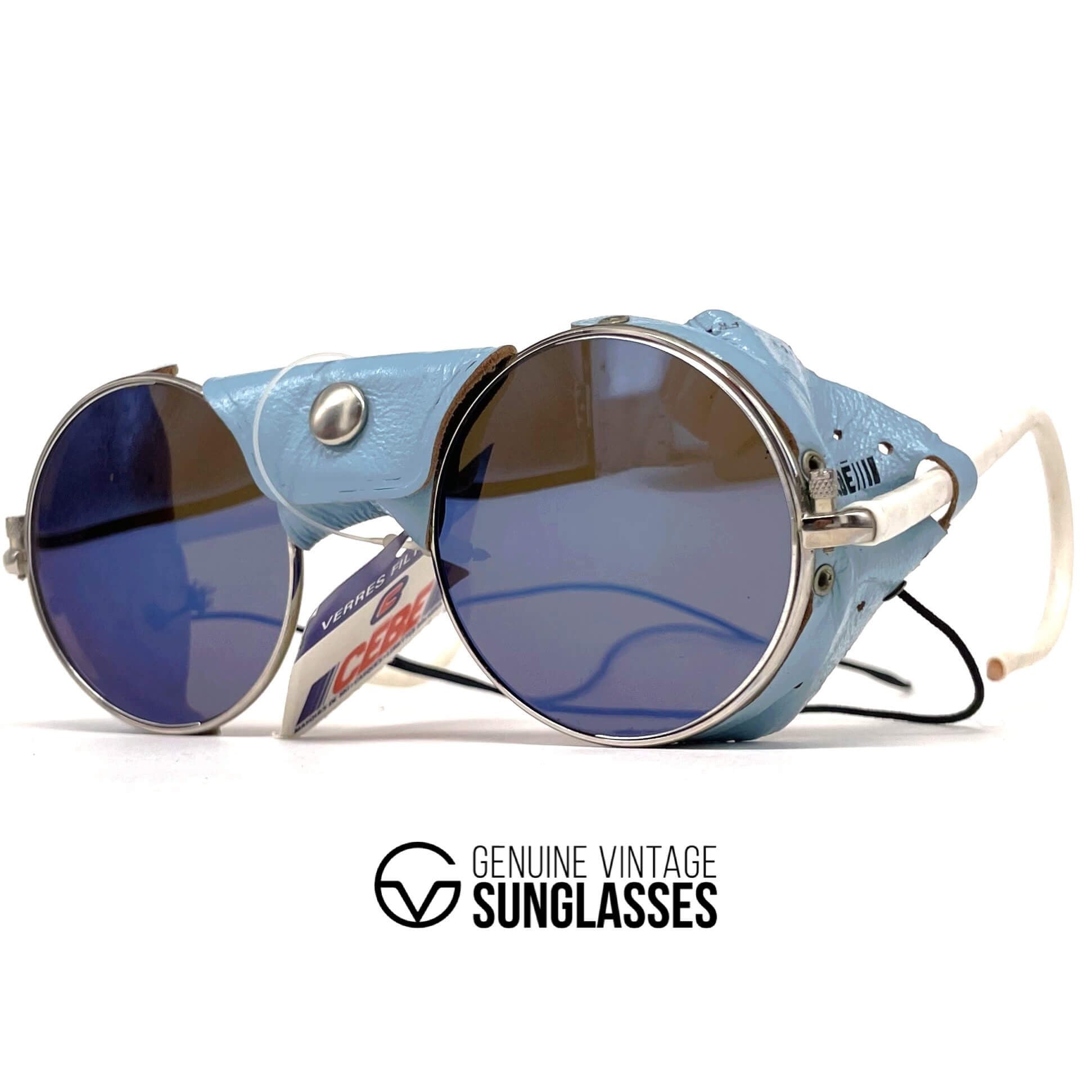 Vintage CEBE 286 blue leather glacier mirrored sunglasses