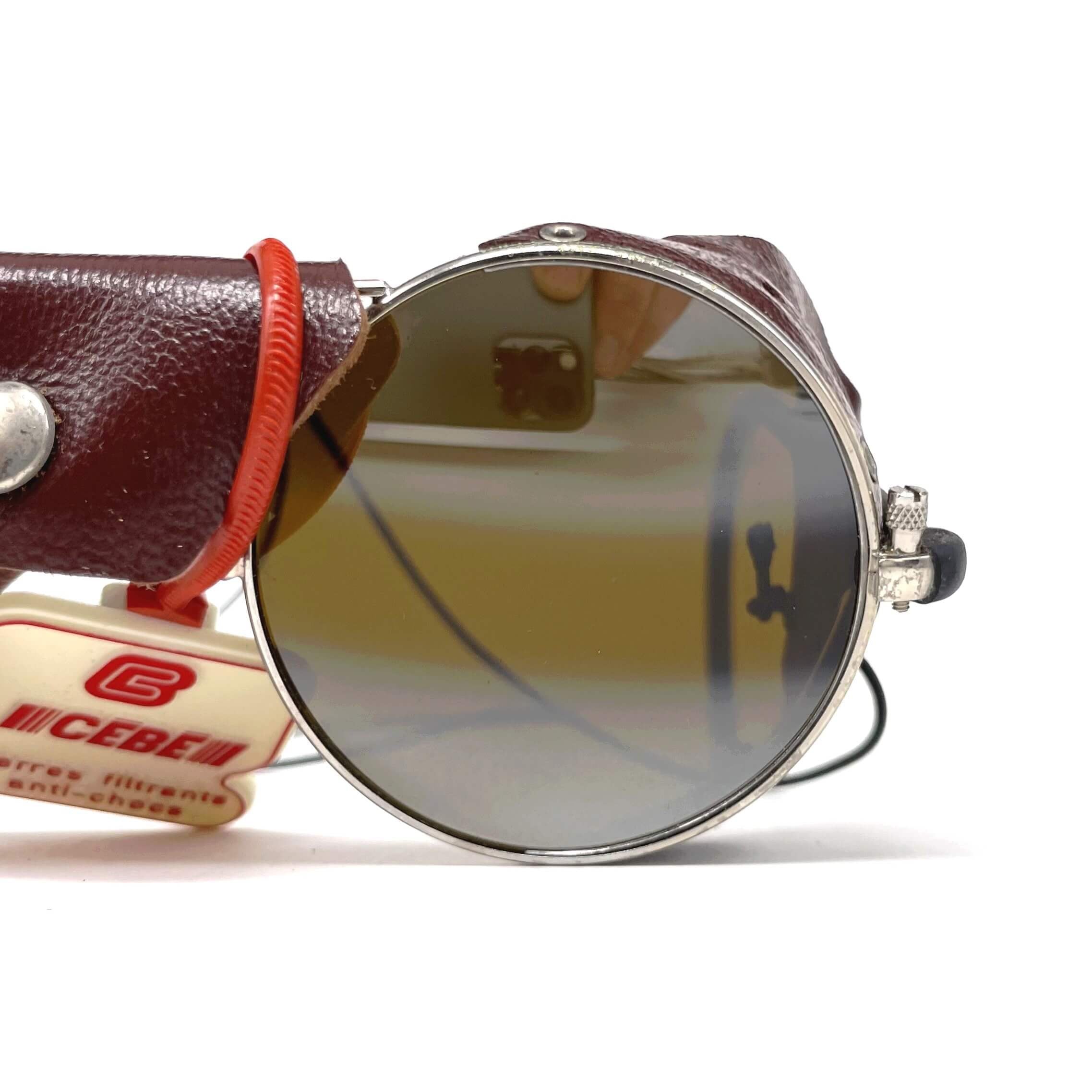 Vintage CEBE 286 brown leather glacier mirrored sunglasses