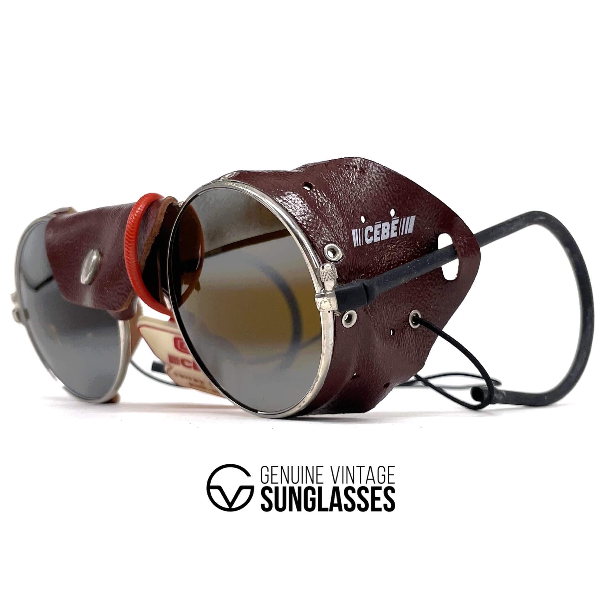 Vintage CEBE 286 brown leather glacier mirrored sunglasses