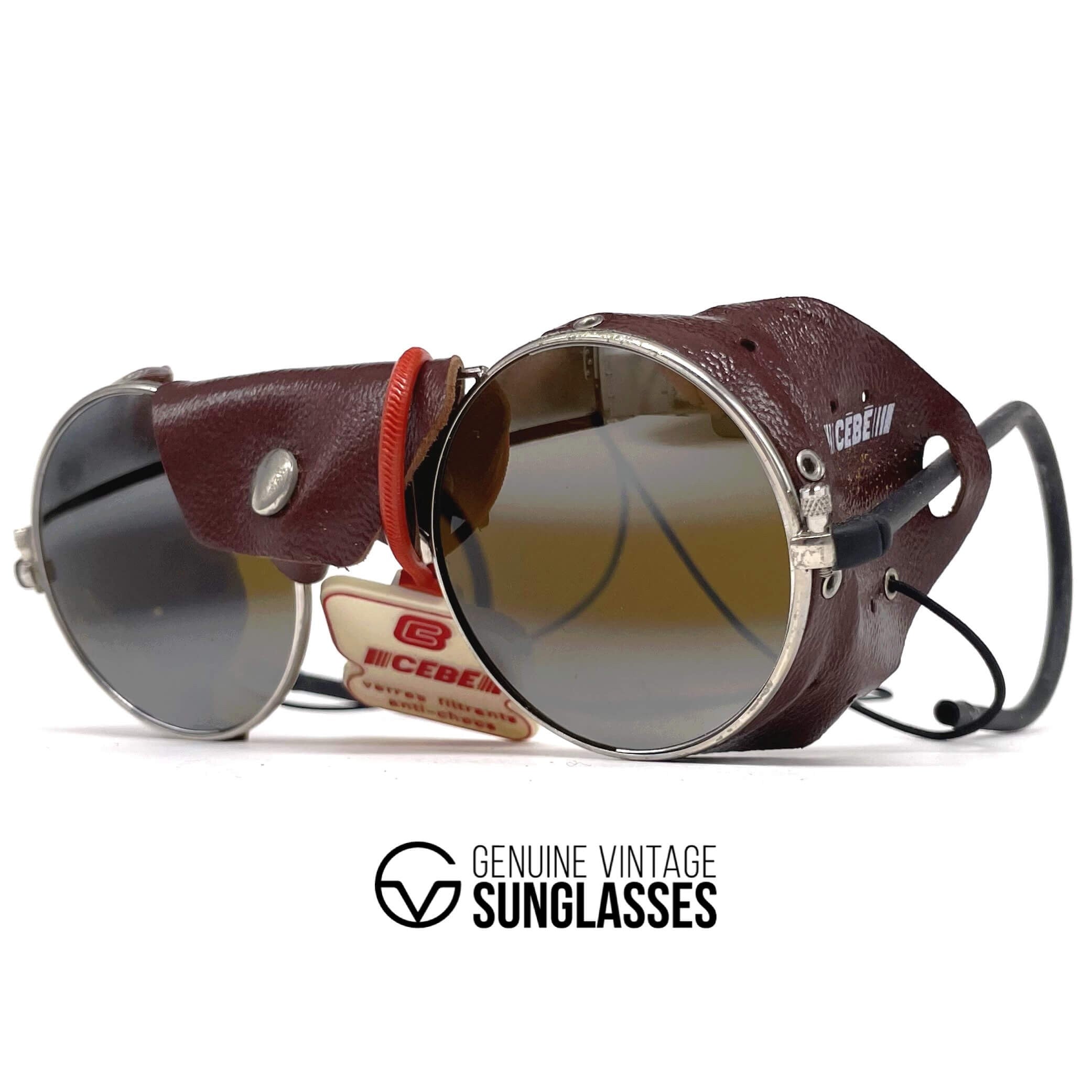 Vintage CEBE 286 brown leather glacier mirrored sunglasses
