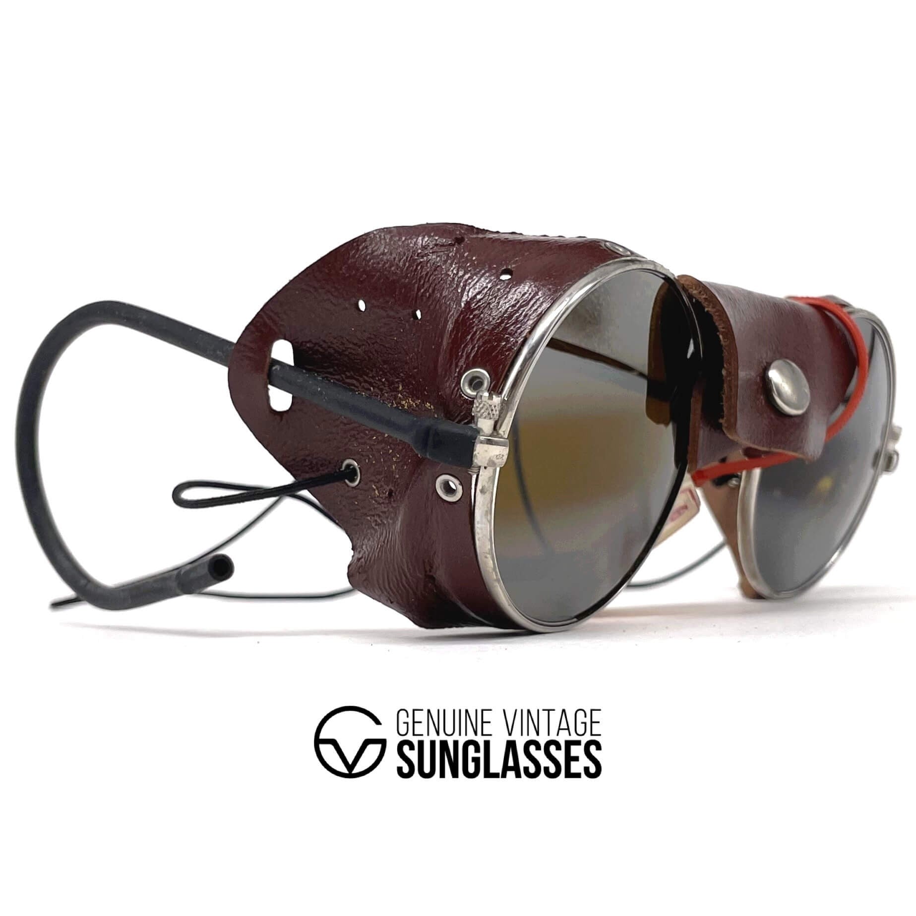 Vintage CEBE 286 brown leather glacier mirrored sunglasses