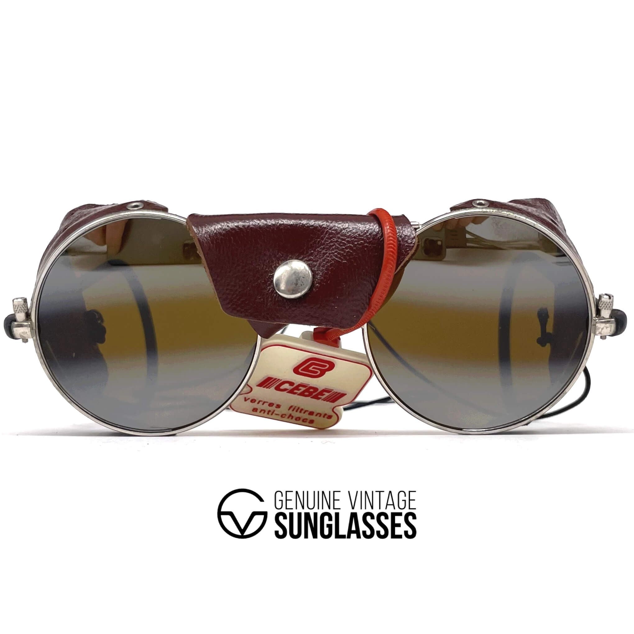 Vintage CEBE 286 brown leather glacier mirrored sunglasses