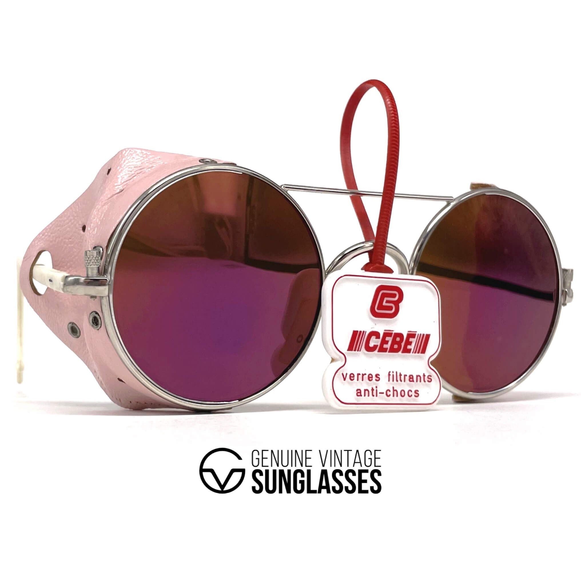 Vintage CEBE 286 pink leather glacier mirrored sunglasses