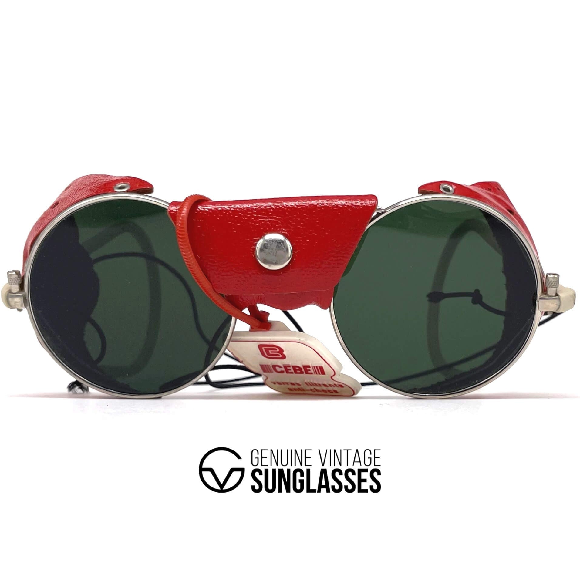 Vintage CEBE 286 red leather glacier metal sunglasses