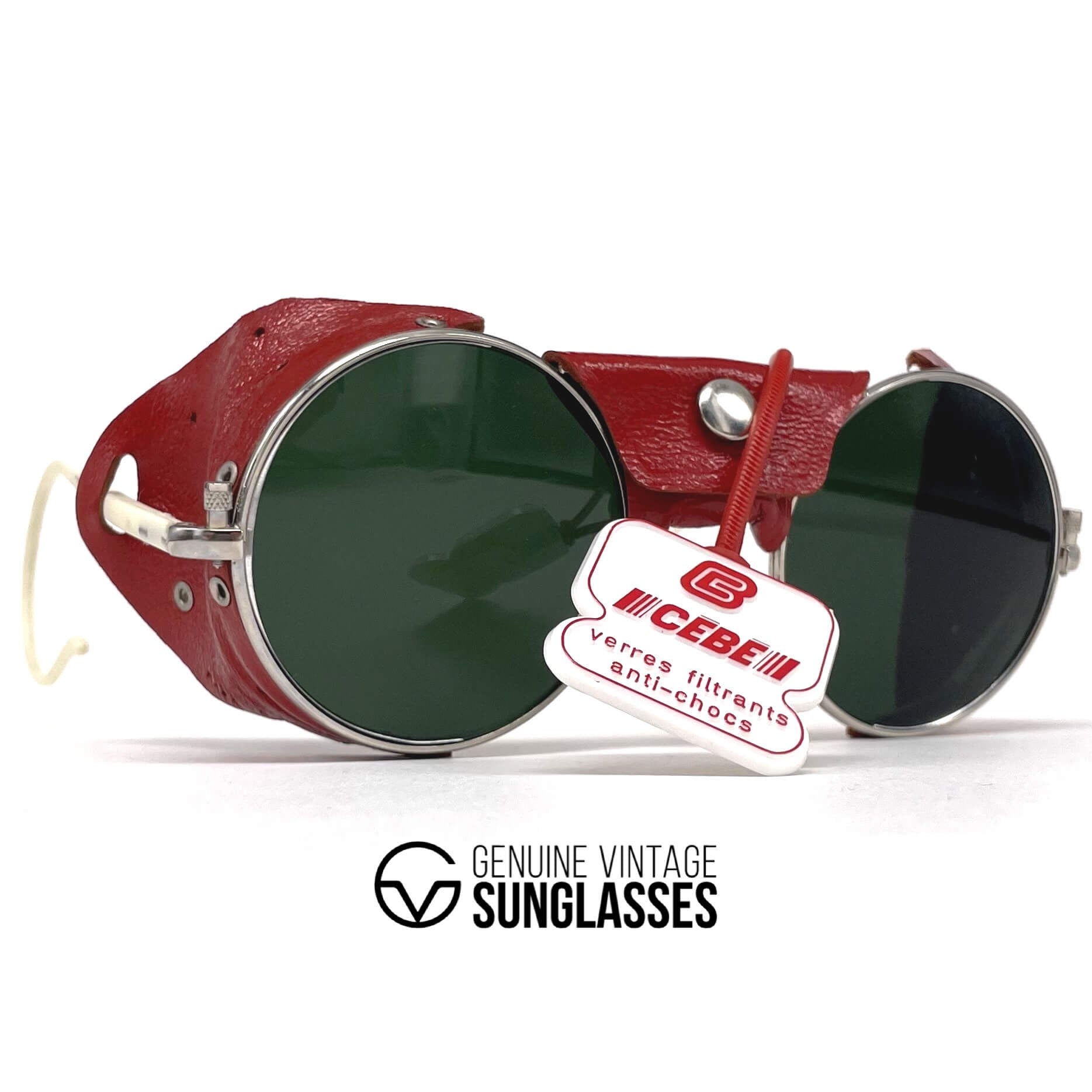 Vintage CEBE 286 red leather glacier metal sunglasses
