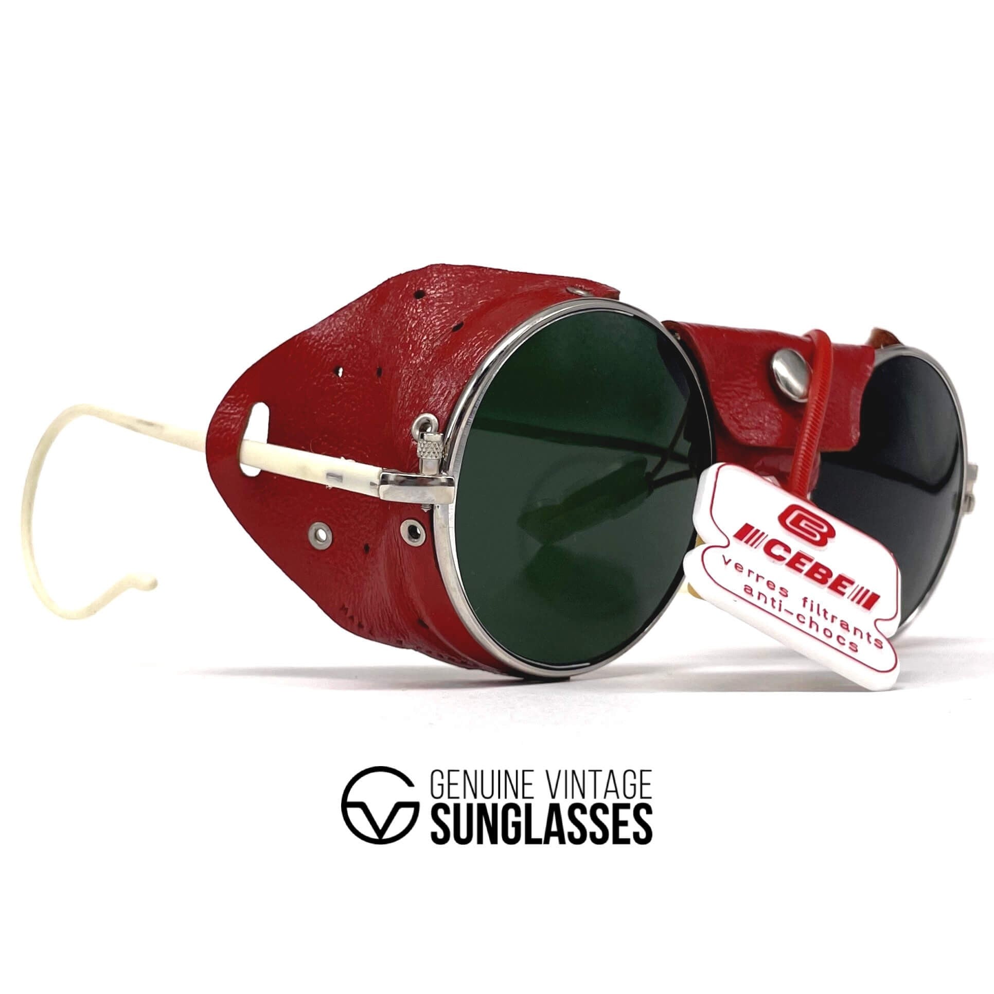 Vintage CEBE 286 red leather glacier metal sunglasses