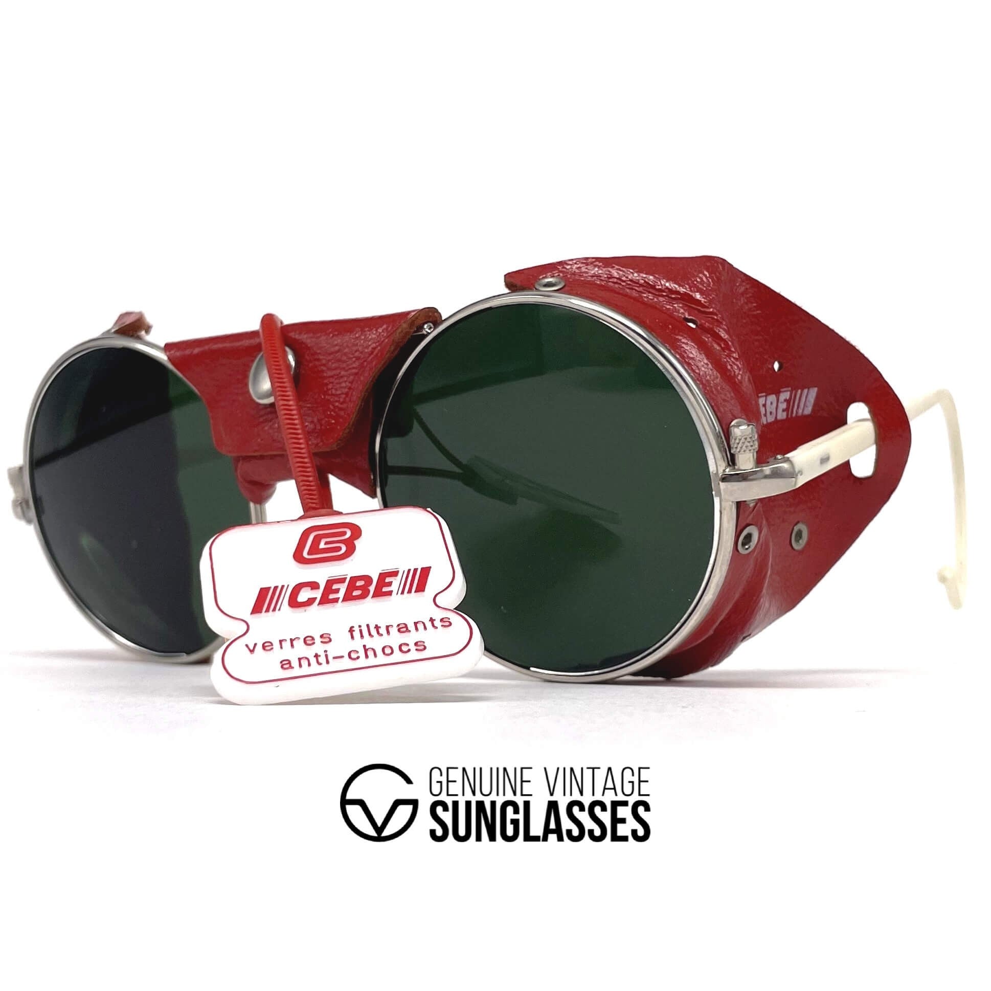 Vintage CEBE 286 red leather glacier metal sunglasses